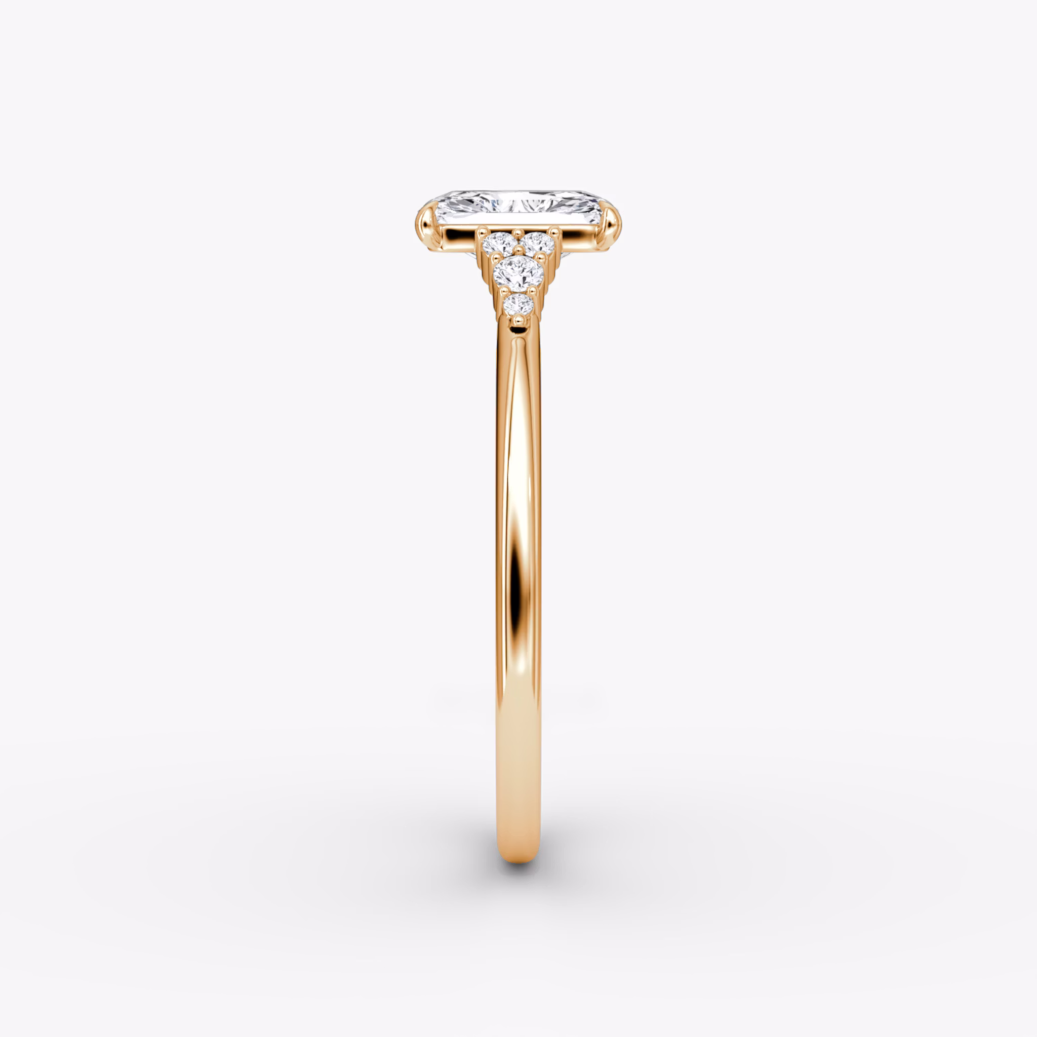 The Side Cluster Cathedral | Radiant | 14k | Rose Gold | bandAccent: Plain | diamondOrientation: vertical | caratWeight: other