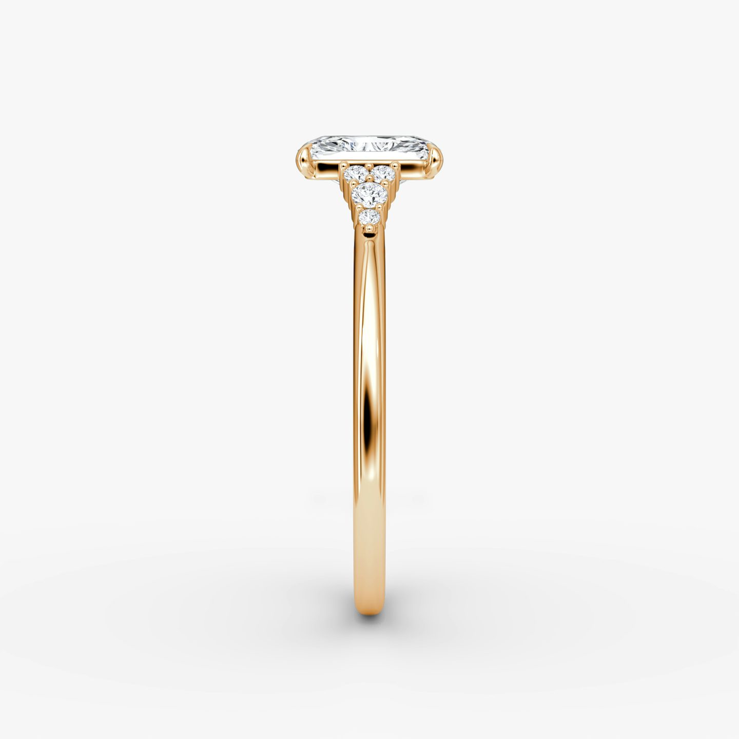 The Side Cluster Cathedral | Radiant | 14k | Rose Gold | bandAccent: Plain | diamondOrientation: vertical | caratWeight: other