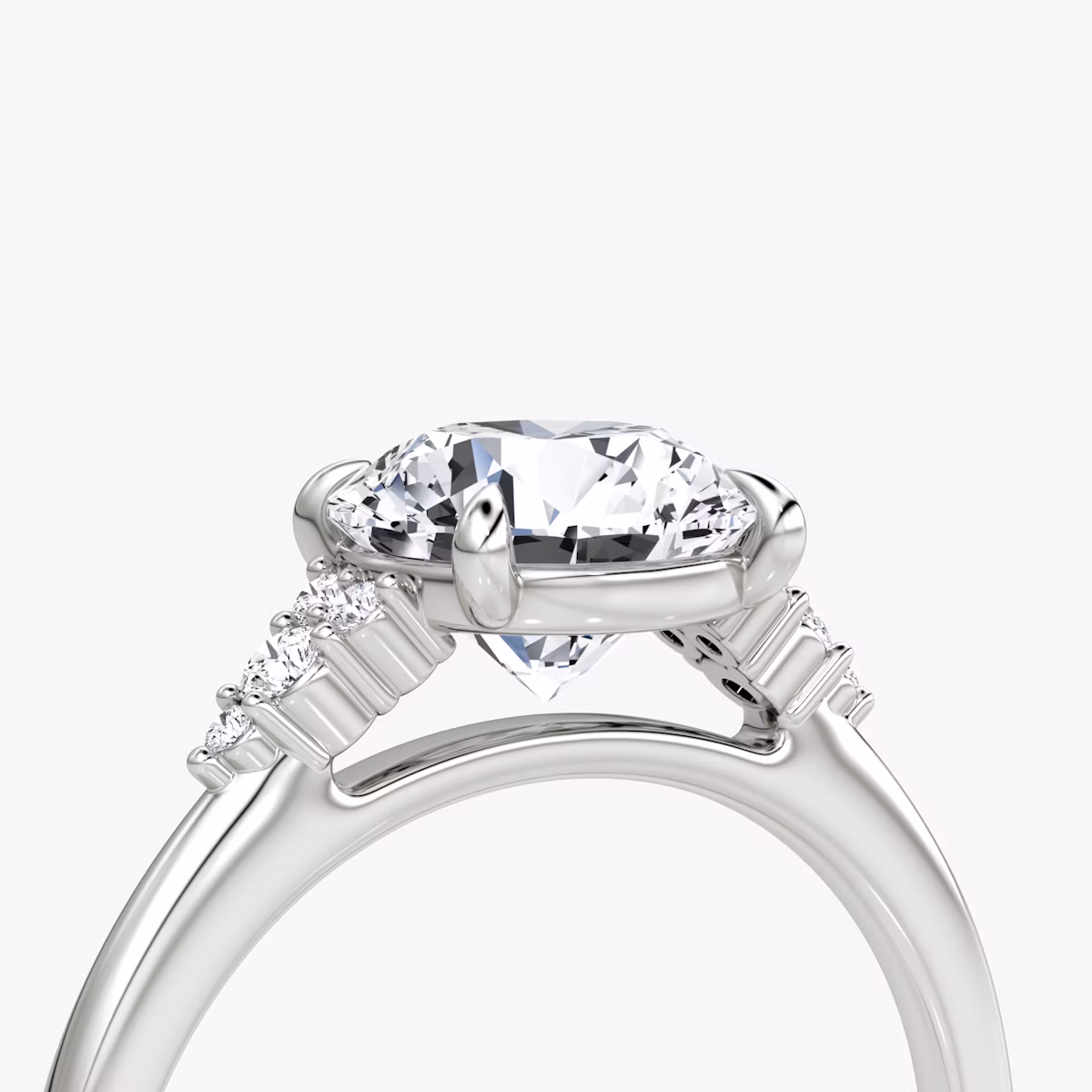 The Side Cluster Cathedral | Round Brilliant | 18k | White Gold | bandAccent: Plain | caratWeight: 1.0ct | diamondOrientation: vertical