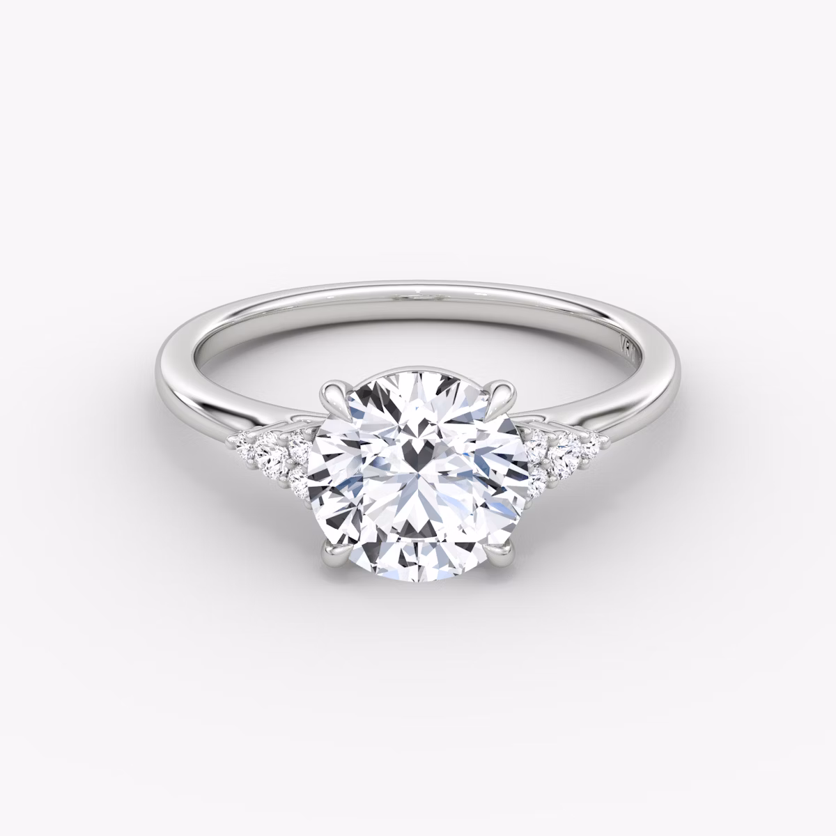 The Side Cluster Cathedral | Round Brilliant | 18k | White Gold | bandAccent: Plain | caratWeight: 1.0ct | diamondOrientation: vertical