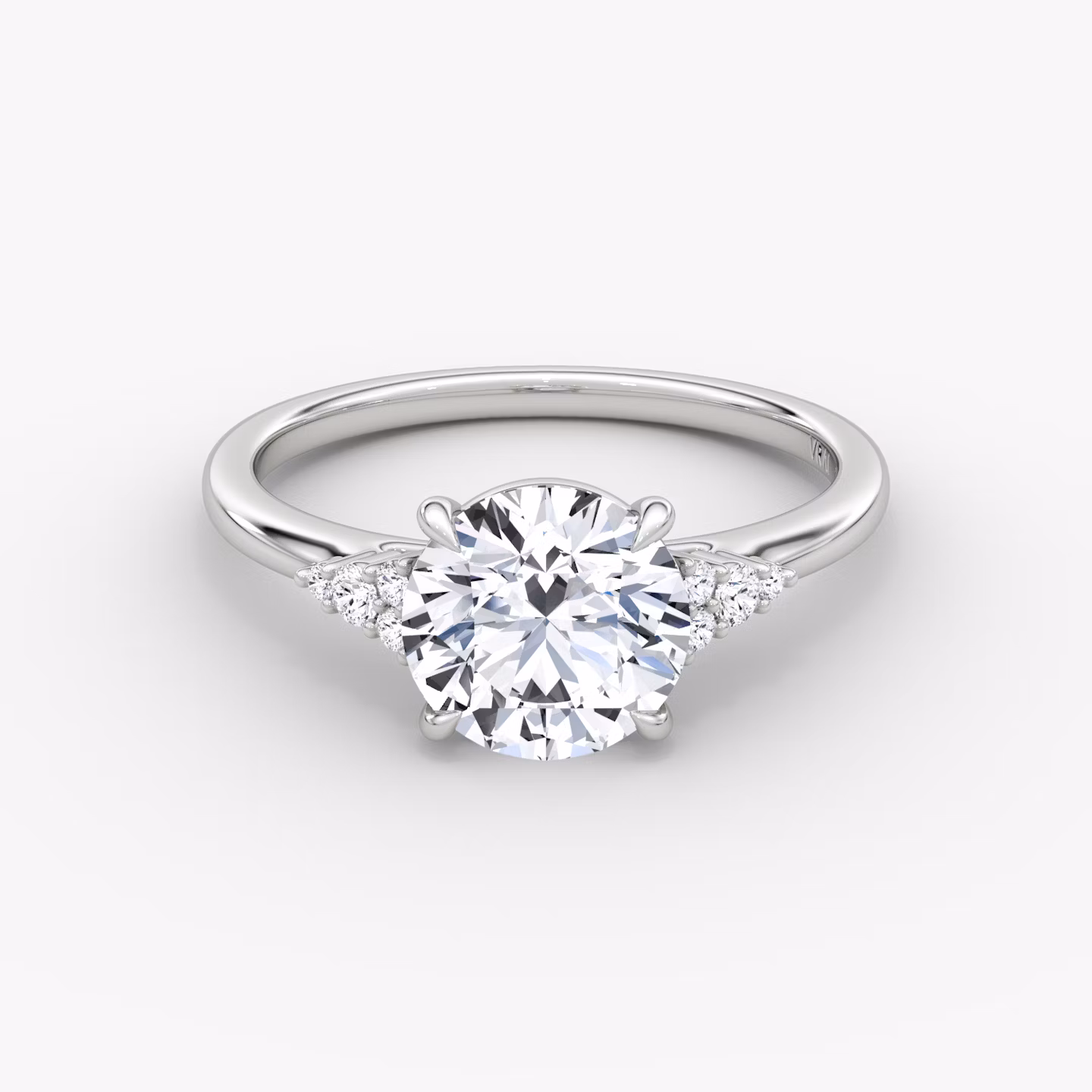The Side Cluster Cathedral | Round Brilliant | Platinum | bandAccent: Plain | caratWeight: other | diamondOrientation: vertical