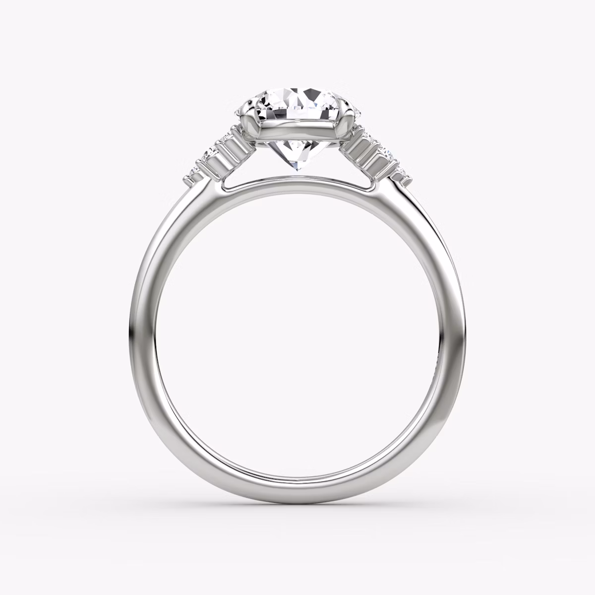 The Side Cluster Cathedral | Round Brilliant | 18k | White Gold | bandAccent: Plain | caratWeight: 1.0ct | diamondOrientation: vertical