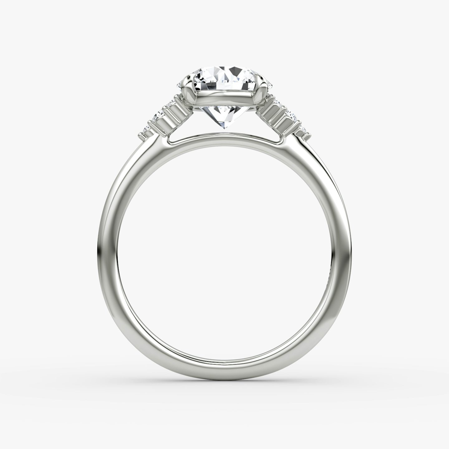 The Side Cluster Cathedral | Round Brilliant | Platinum | bandAccent: Plain | caratWeight: other | diamondOrientation: vertical