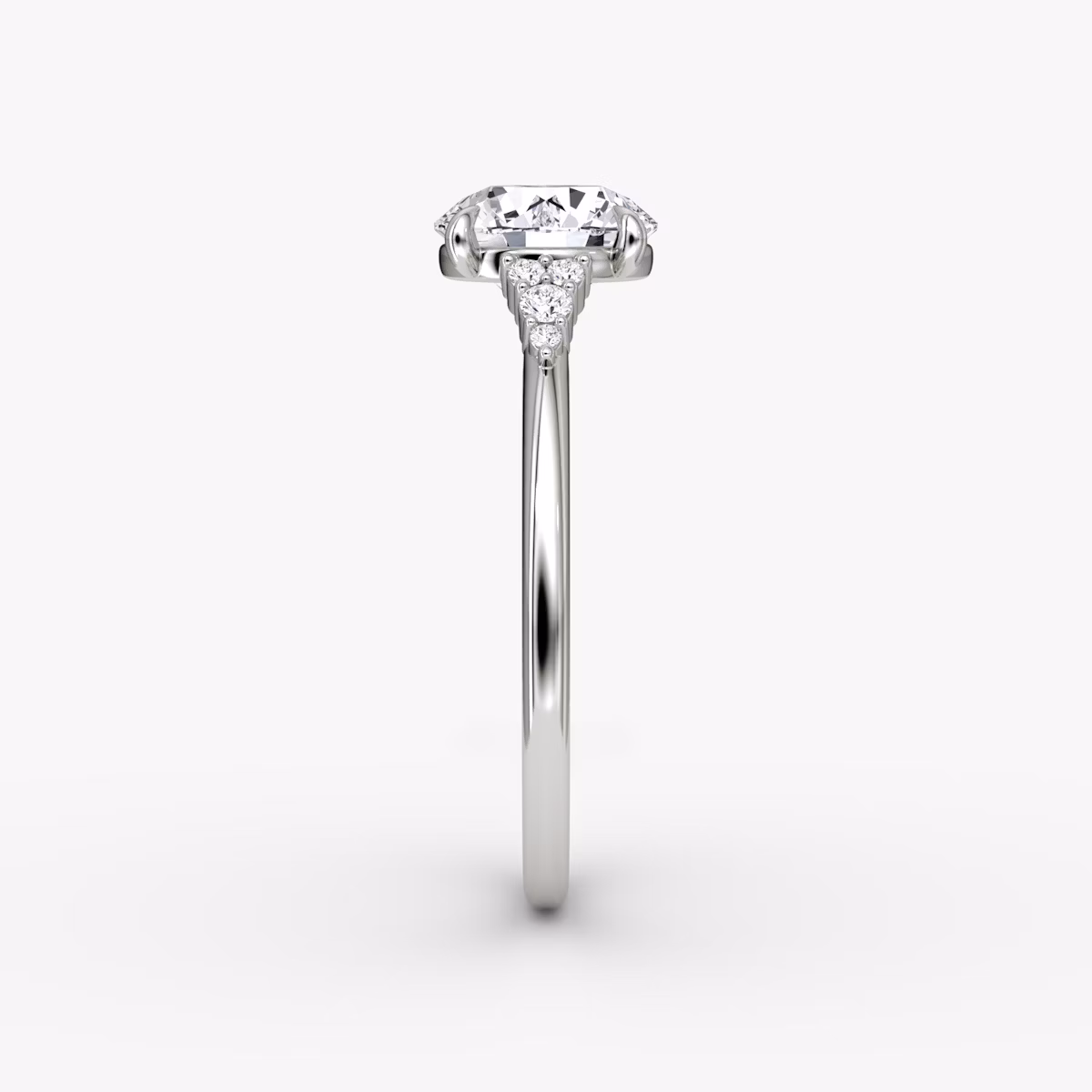 The Side Cluster Cathedral | Round Brilliant | 18k | White Gold | bandAccent: Plain | caratWeight: 1.0ct | diamondOrientation: vertical