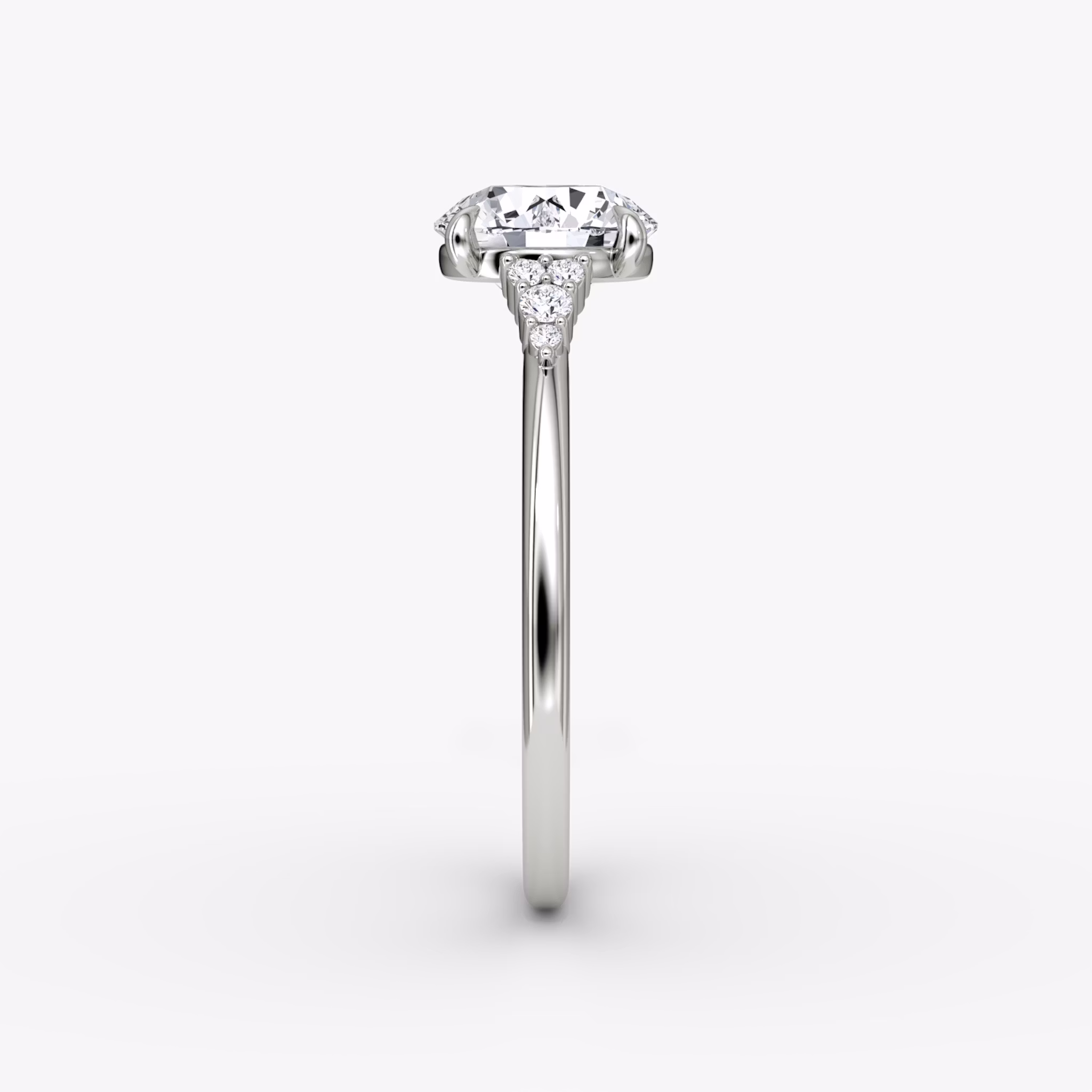 The Side Cluster Cathedral | Round Brilliant | 18k | White Gold | bandAccent: Plain | caratWeight: other | diamondOrientation: vertical