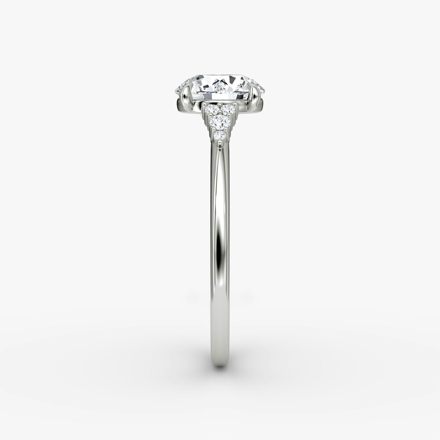 The Side Cluster Cathedral | Round Brilliant | Platinum | bandAccent: Plain | caratWeight: other | diamondOrientation: vertical
