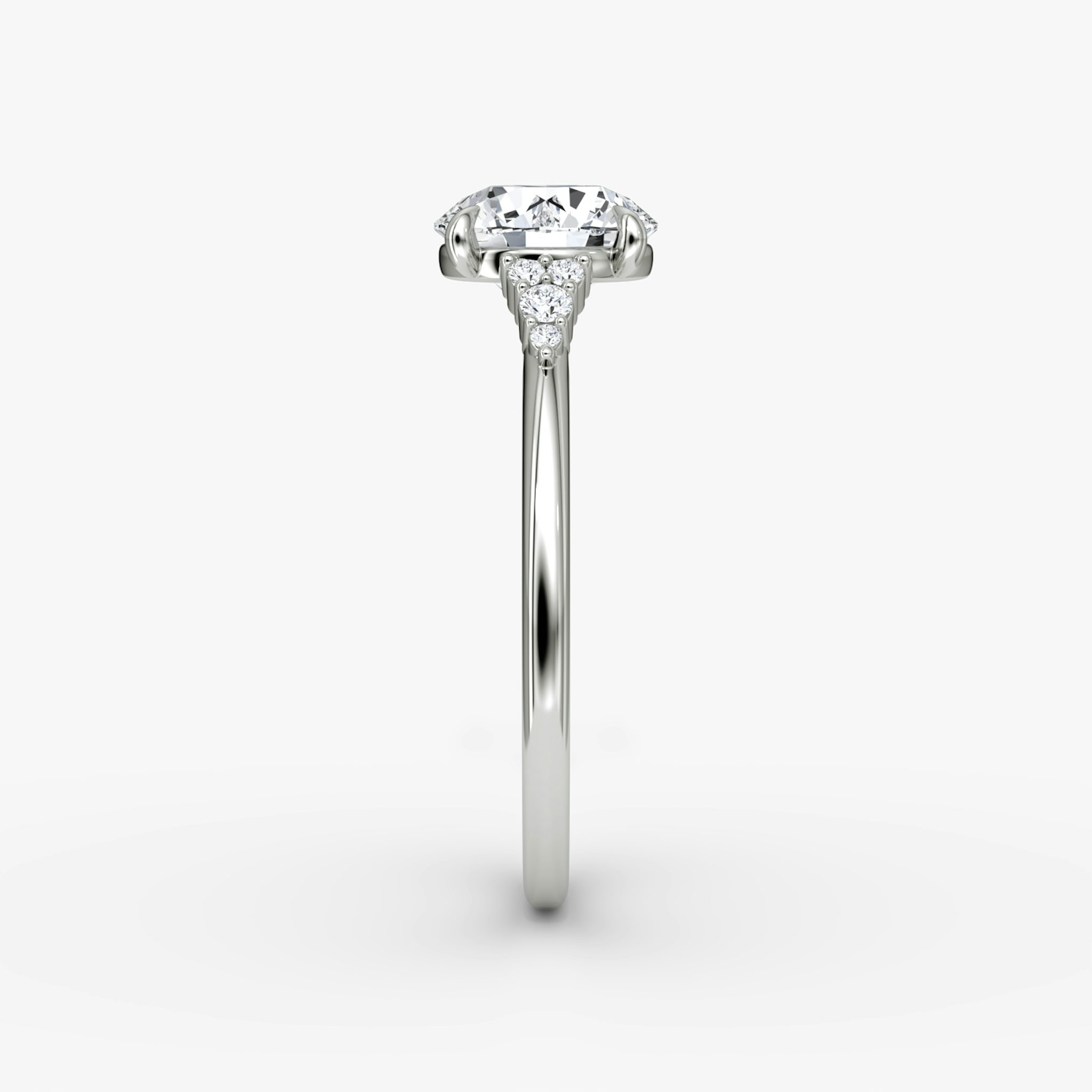 The Side Cluster Cathedral | Round Brilliant | 18k | White Gold | bandAccent: Plain | caratWeight: other | diamondOrientation: vertical