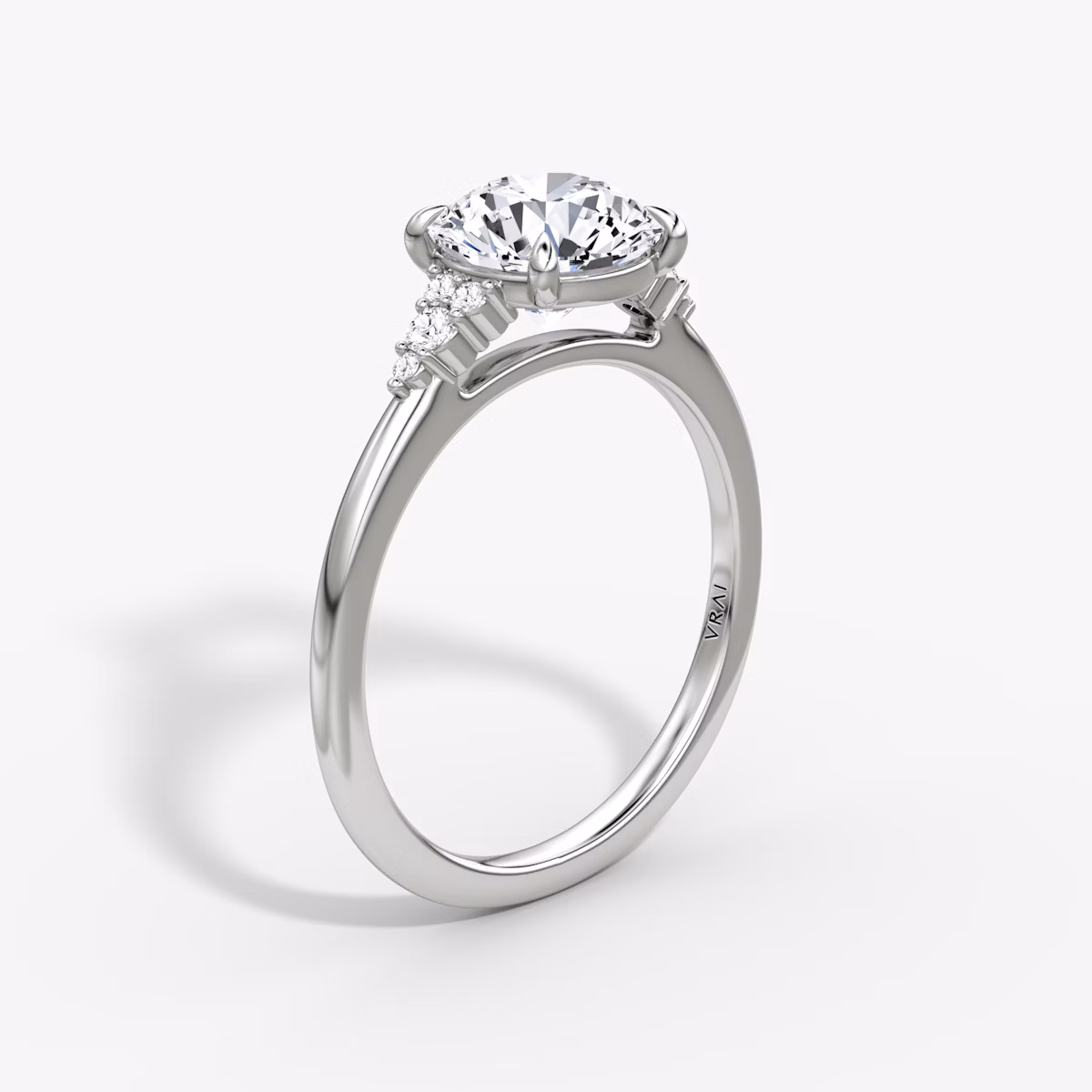 The Side Cluster Cathedral | Round Brilliant | 18k | White Gold | bandAccent: Plain | caratWeight: 1.0ct | diamondOrientation: vertical