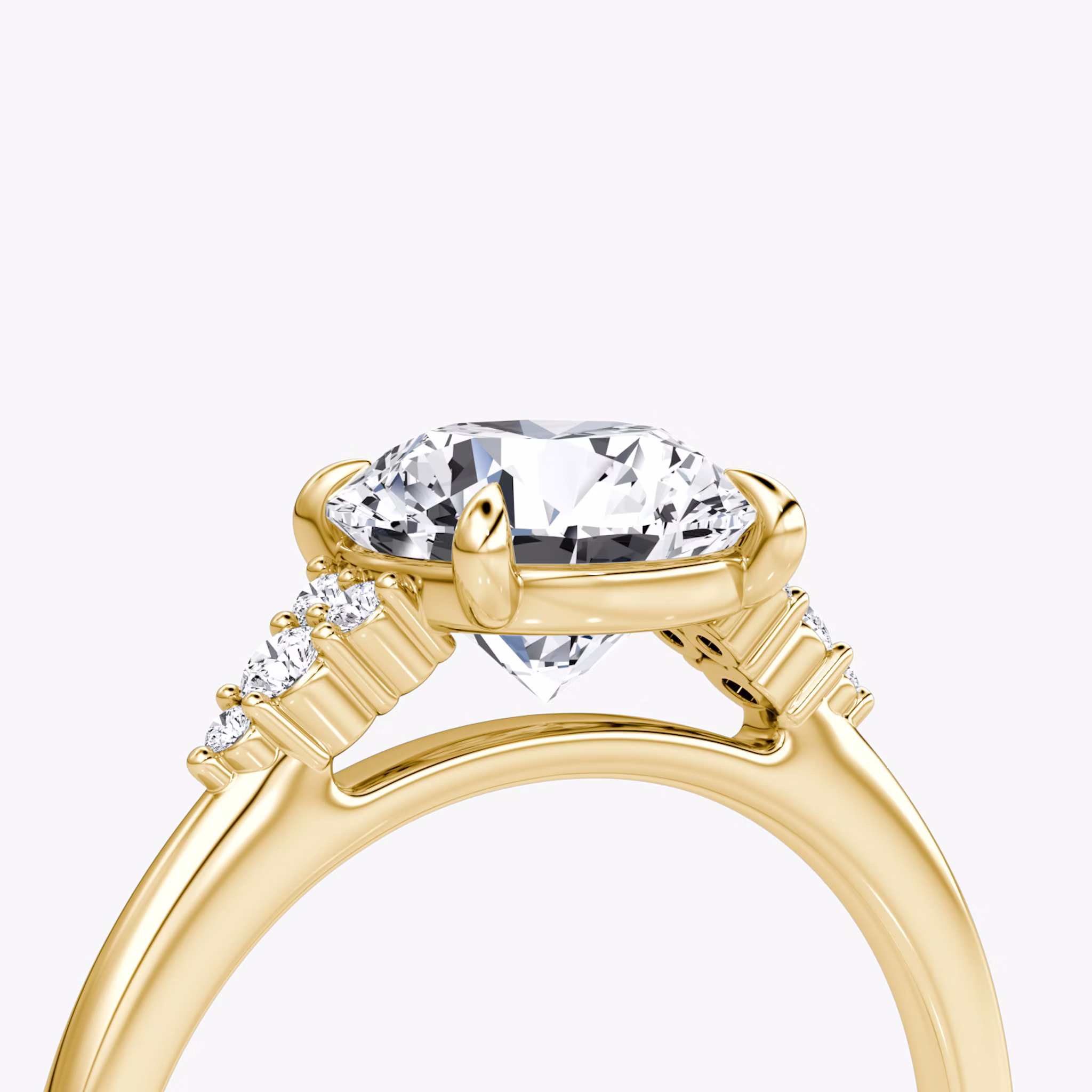The Side Cluster Cathedral | Round Brilliant | 18k | Yellow Gold | bandAccent: Plain | caratWeight: other | diamondOrientation: vertical