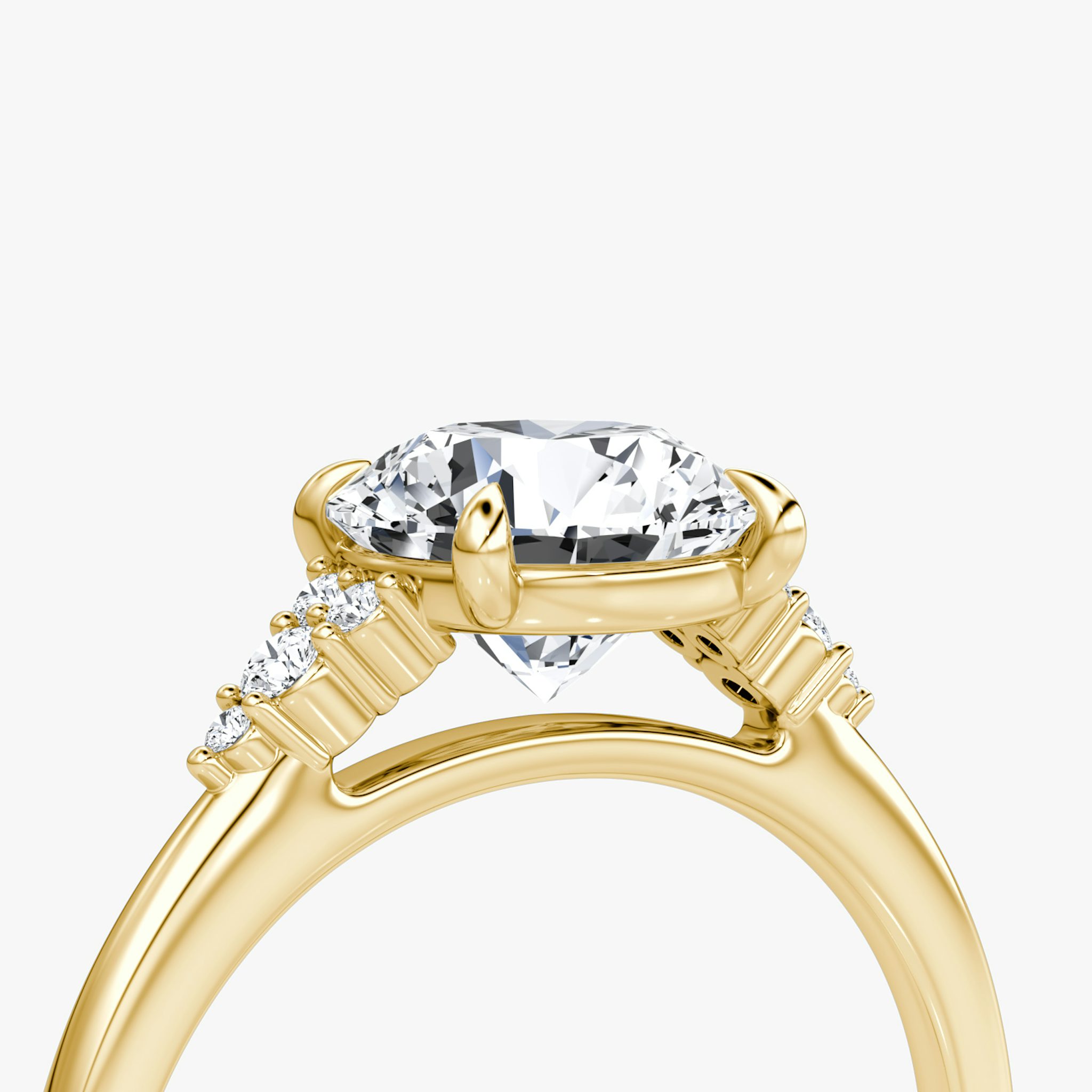 The Side Cluster Cathedral | Round Brilliant | 18k | Yellow Gold | bandAccent: Plain | caratWeight: other | diamondOrientation: vertical