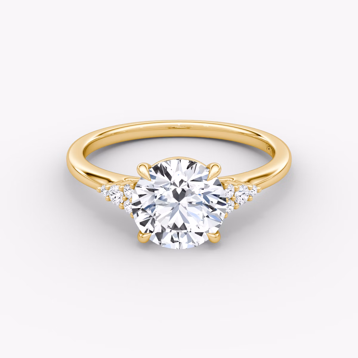 The Side Cluster Cathedral | Round Brilliant | 18k | Yellow Gold | bandAccent: Plain | caratWeight: other | diamondOrientation: vertical