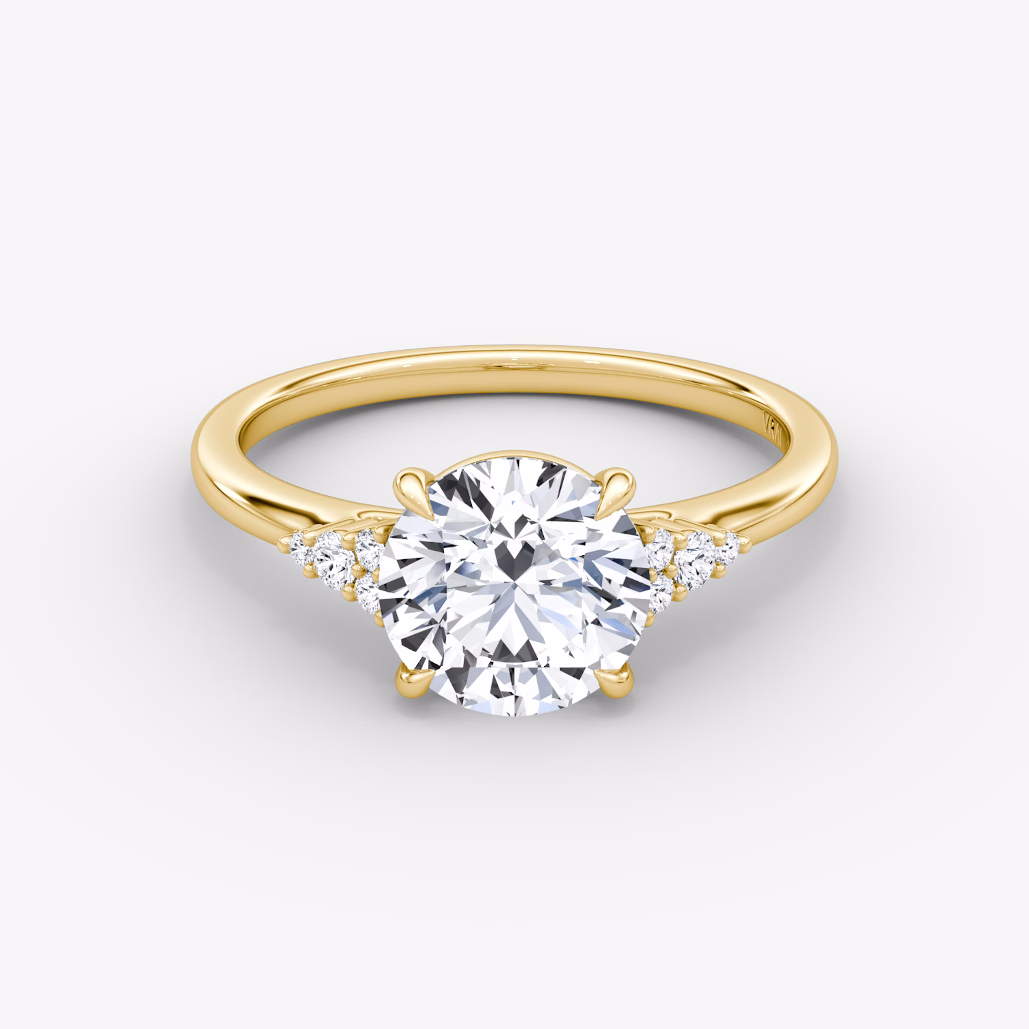 The Side Cluster Cathedral | Round Brilliant | 18k | Yellow Gold | bandAccent: Plain | caratWeight: other | diamondOrientation: vertical