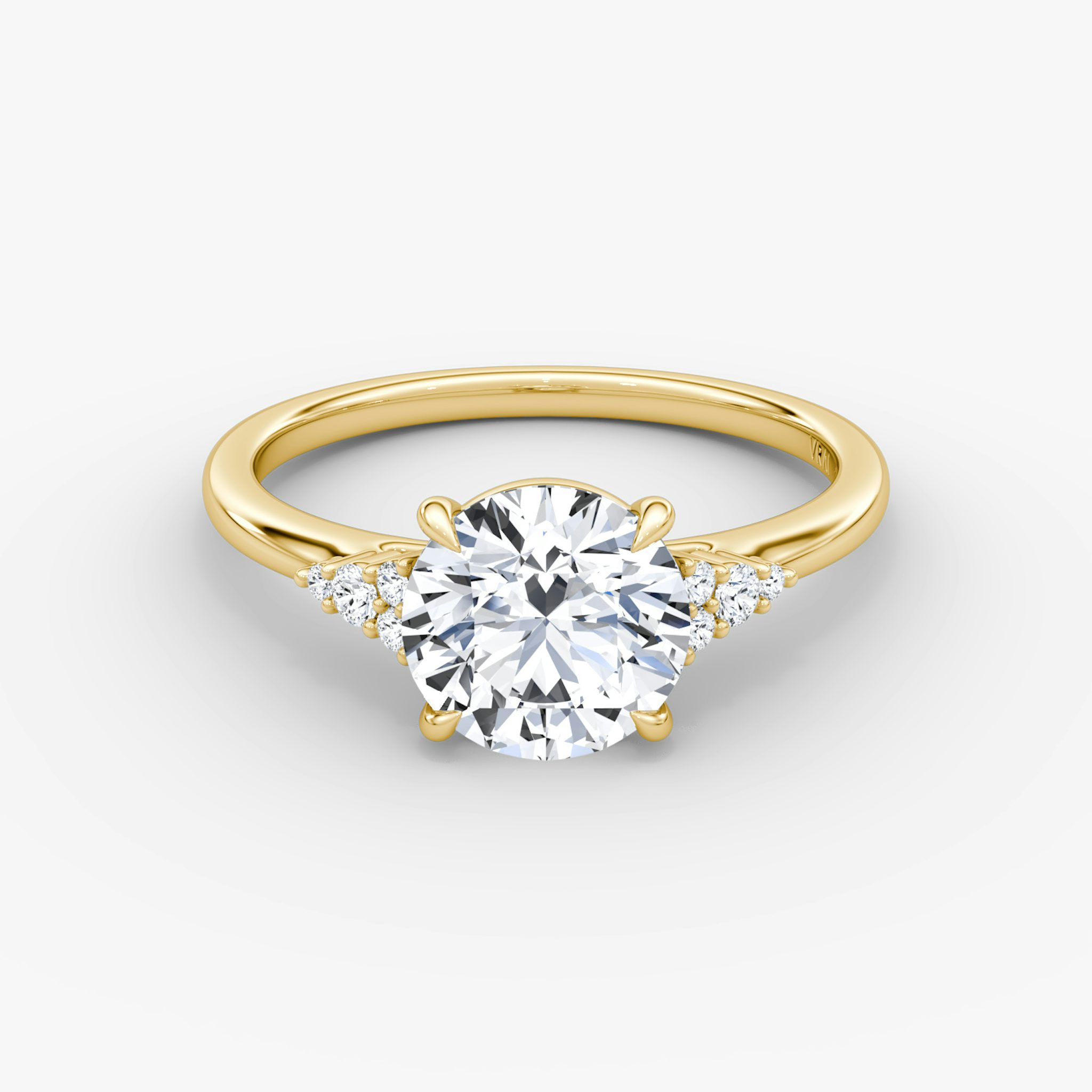 The Side Cluster Cathedral | Round Brilliant | 18k | Yellow Gold | bandAccent: Plain | caratWeight: other | diamondOrientation: vertical