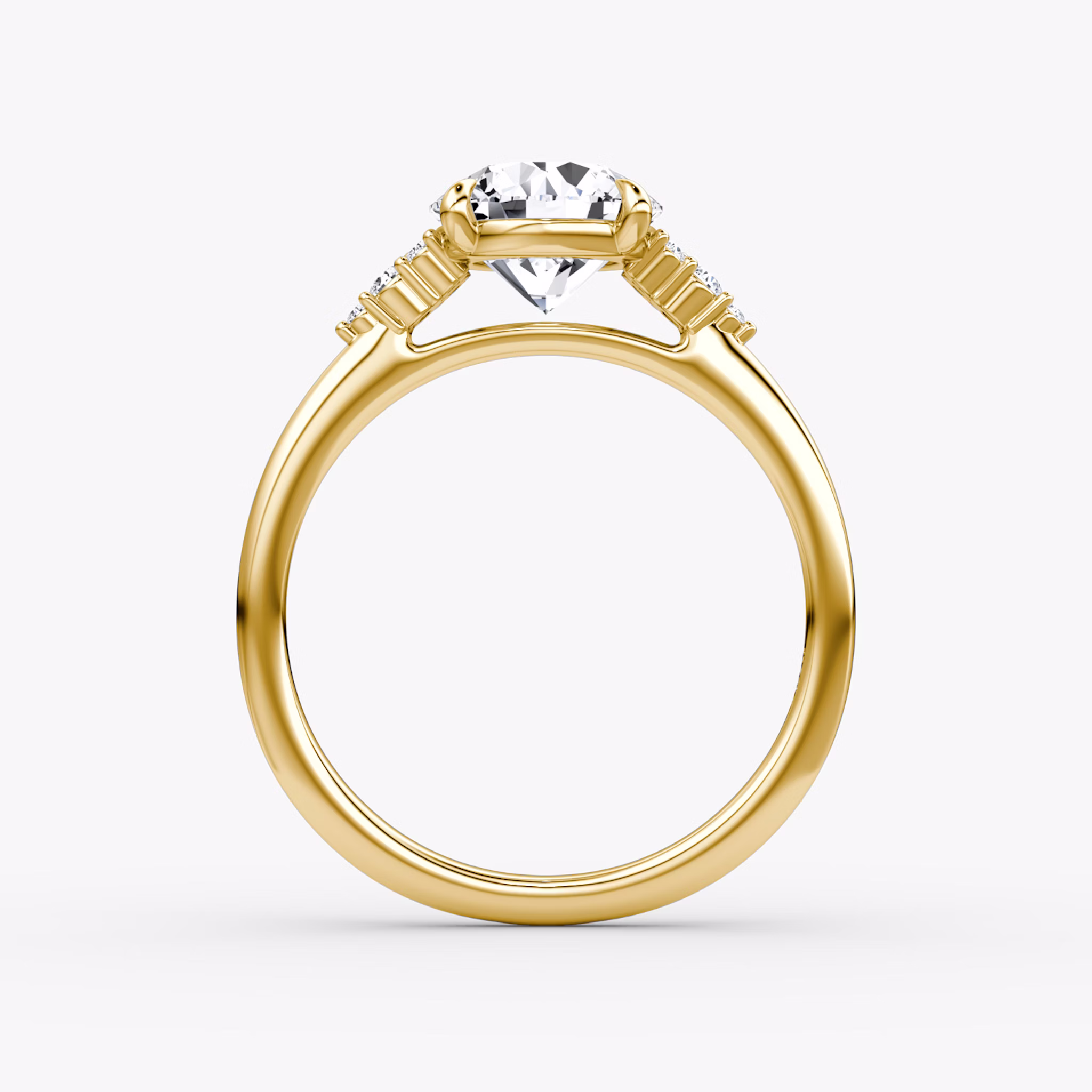The Side Cluster Cathedral | Round Brilliant | 18k | Yellow Gold | bandAccent: Plain | caratWeight: other | diamondOrientation: vertical