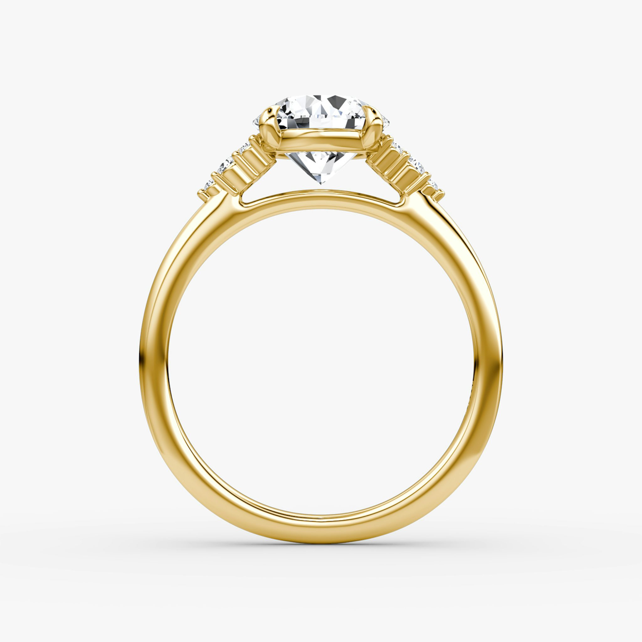 The Side Cluster Cathedral | Round Brilliant | 18k | Yellow Gold | bandAccent: Plain | caratWeight: other | diamondOrientation: vertical