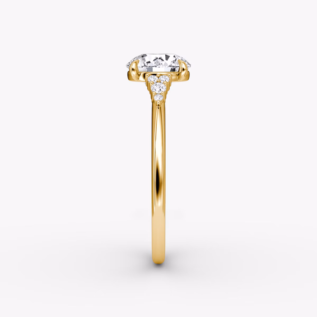The Side Cluster Cathedral | Round Brilliant | 18k | Yellow Gold | bandAccent: Plain | caratWeight: other | diamondOrientation: vertical