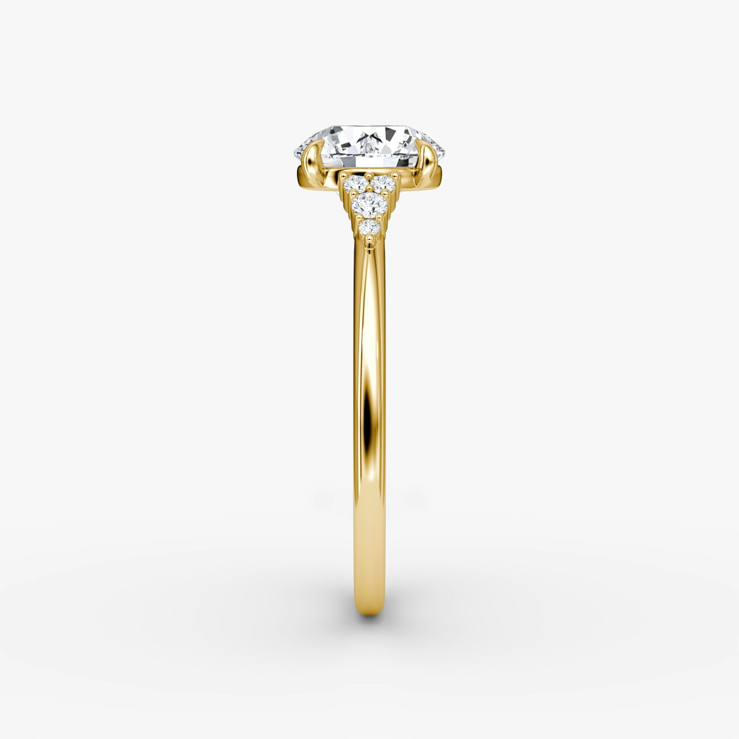 The Side Cluster Cathedral | Round Brilliant | 18k | Yellow Gold | bandAccent: Plain | caratWeight: other | diamondOrientation: vertical