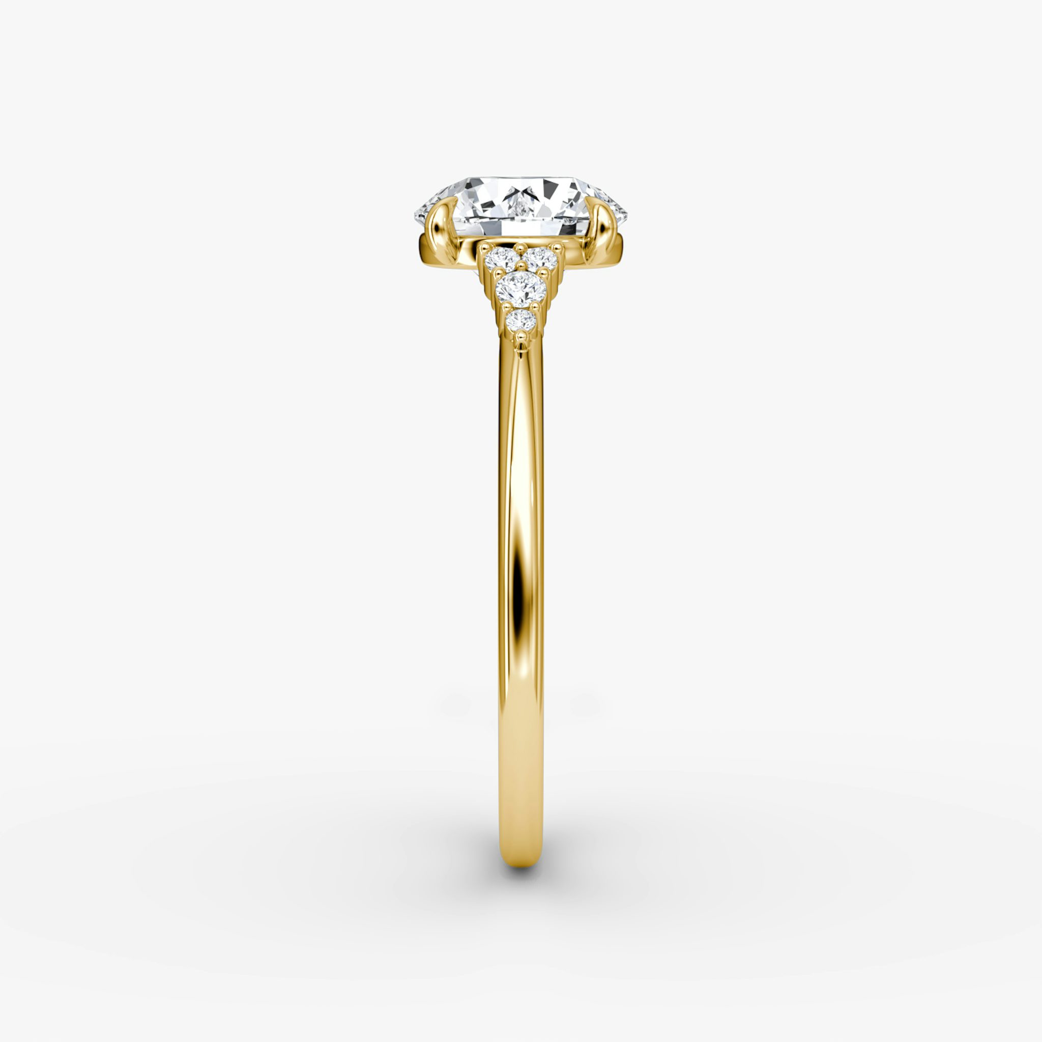 The Side Cluster Cathedral | Round Brilliant | 18k | Yellow Gold | bandAccent: Plain | caratWeight: other | diamondOrientation: vertical