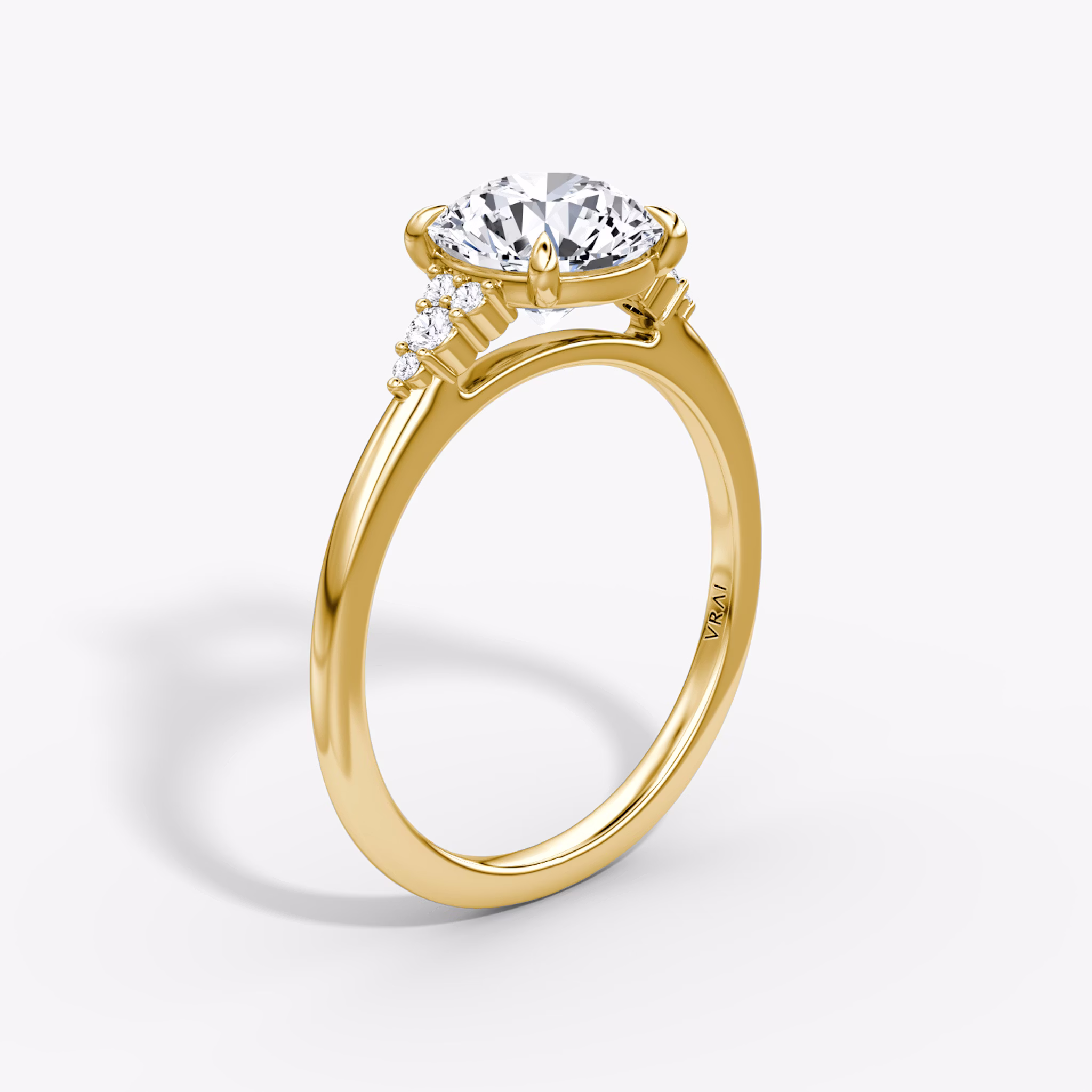 The Side Cluster Cathedral | Round Brilliant | 18k | Yellow Gold | bandAccent: Plain | caratWeight: other | diamondOrientation: vertical