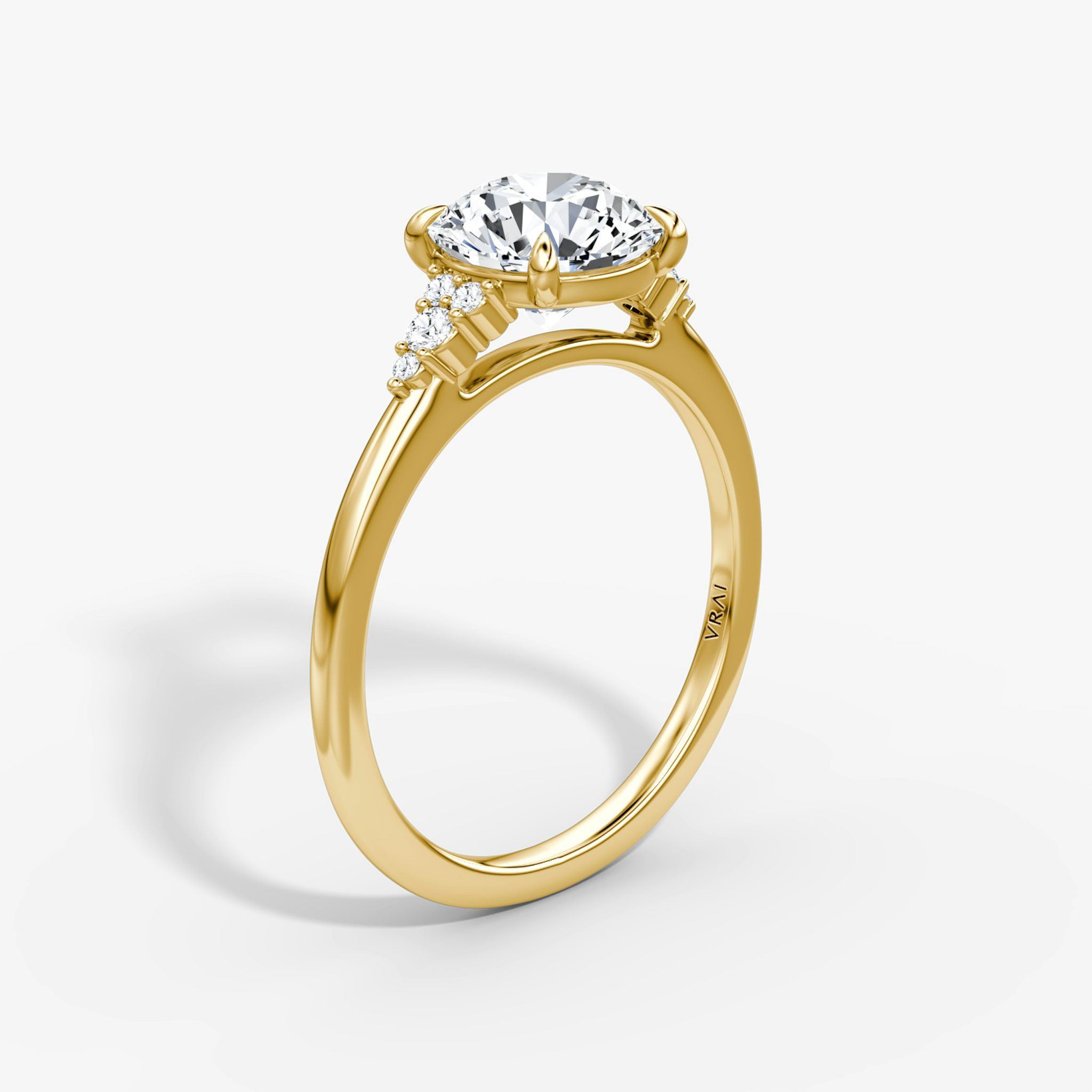 The Side Cluster Cathedral | Round Brilliant | 18k | Yellow Gold | bandAccent: Plain | caratWeight: other | diamondOrientation: vertical