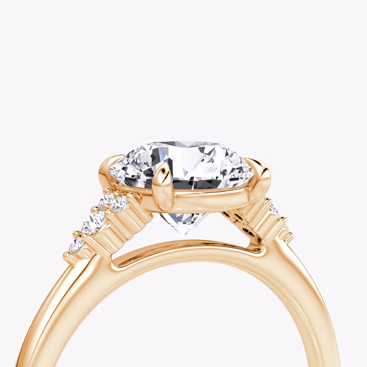 The Side Cluster Cathedral | Round Brilliant | 14k | Rose Gold | bandAccent: Plain | caratWeight: 1.0ct | diamondOrientation: vertical