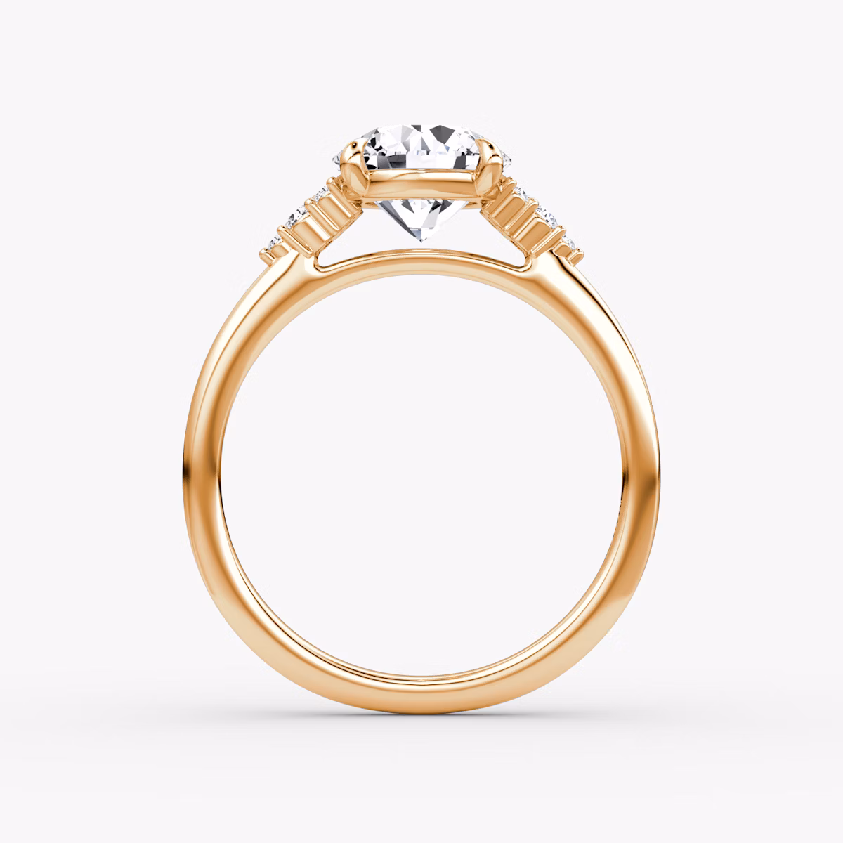 The Side Cluster Cathedral | Round Brilliant | 14k | Rose Gold | bandAccent: Plain | caratWeight: 1.0ct | diamondOrientation: vertical