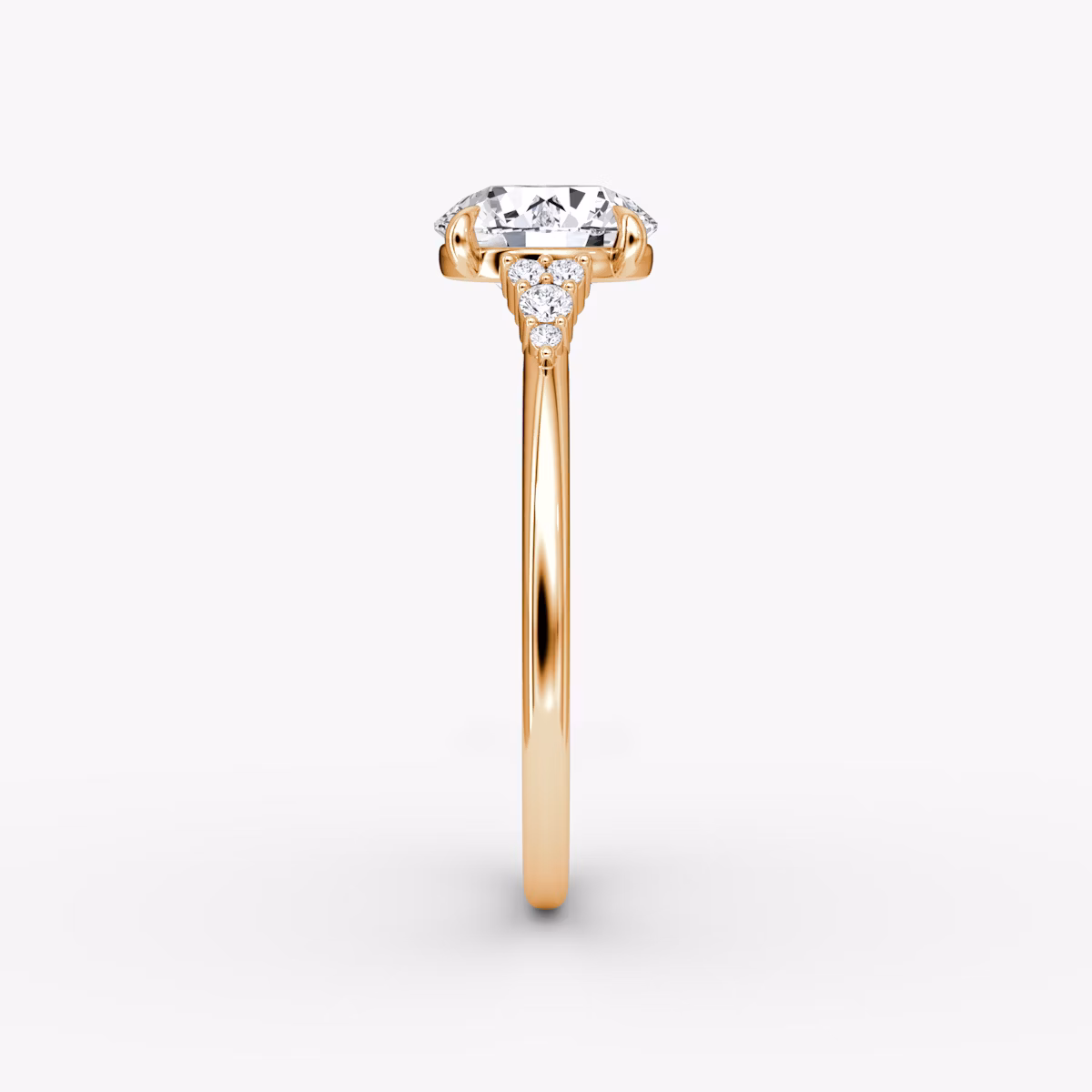 The Side Cluster Cathedral | Round Brilliant | 14k | Rose Gold | bandAccent: Plain | caratWeight: 1.0ct | diamondOrientation: vertical