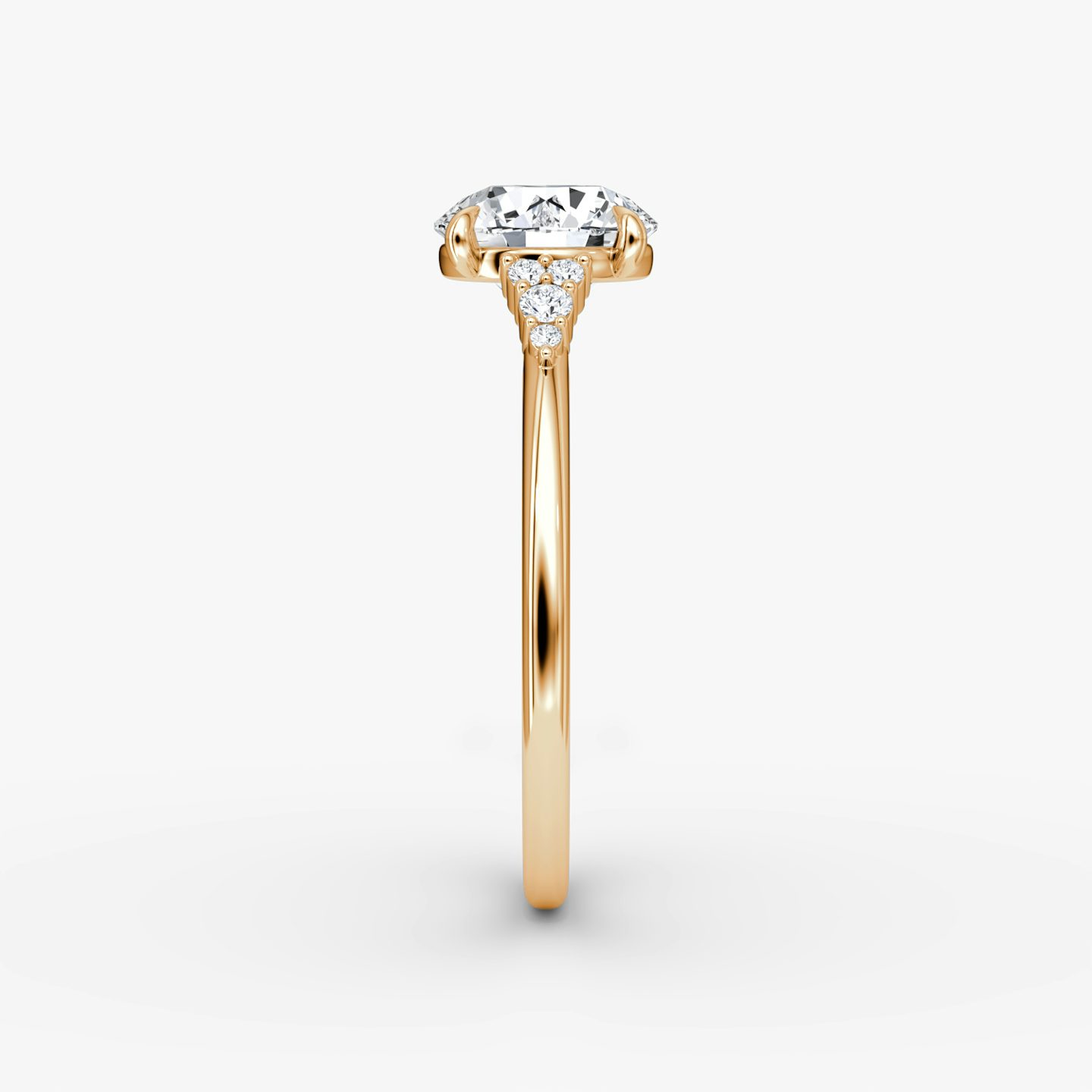 The Side Cluster Cathedral | Round Brilliant | 14k | Rose Gold | bandAccent: Plain | caratWeight: 1.5ct | diamondOrientation: vertical