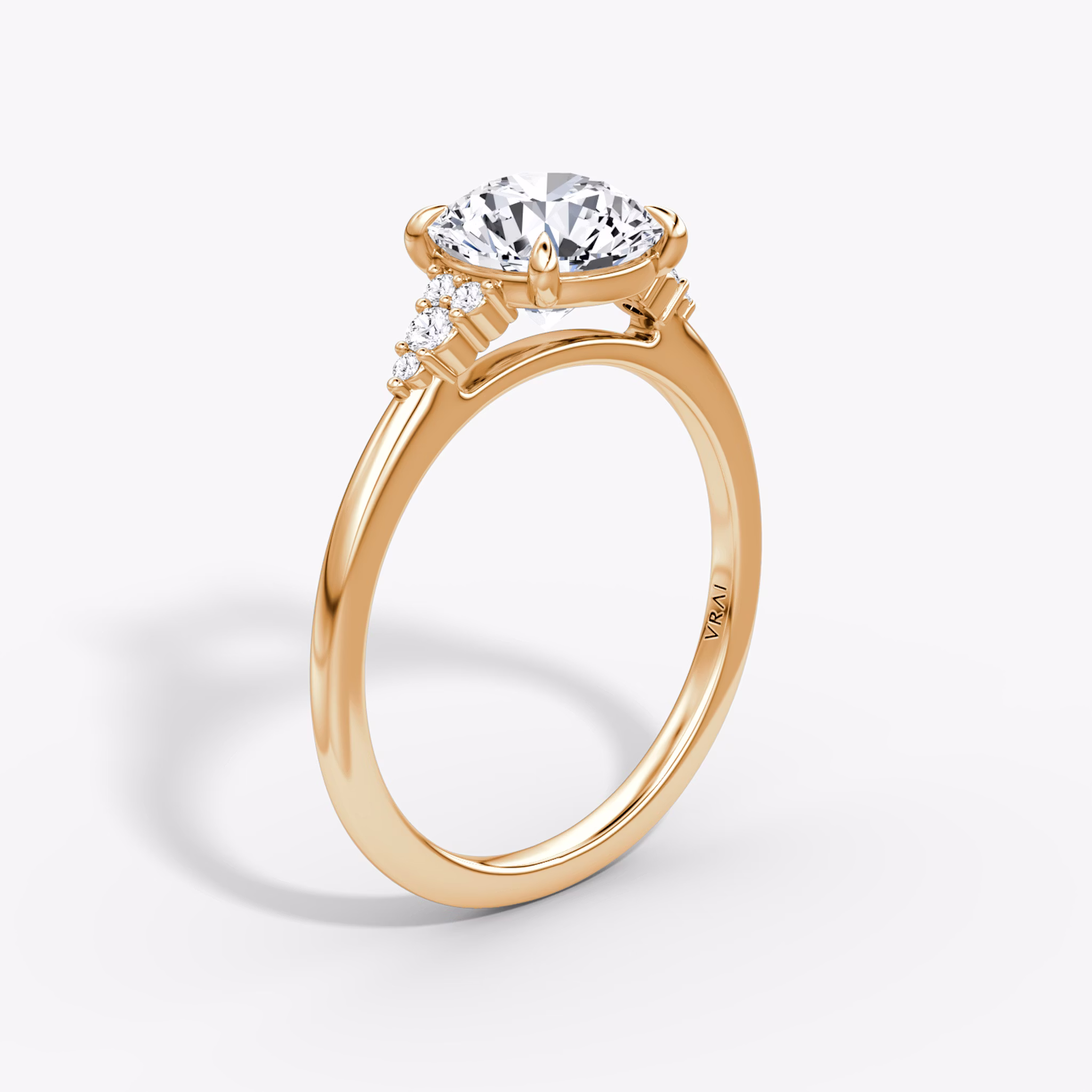 The Side Cluster Cathedral | Round Brilliant | 14k | Rose Gold | bandAccent: Plain | caratWeight: other | diamondOrientation: vertical