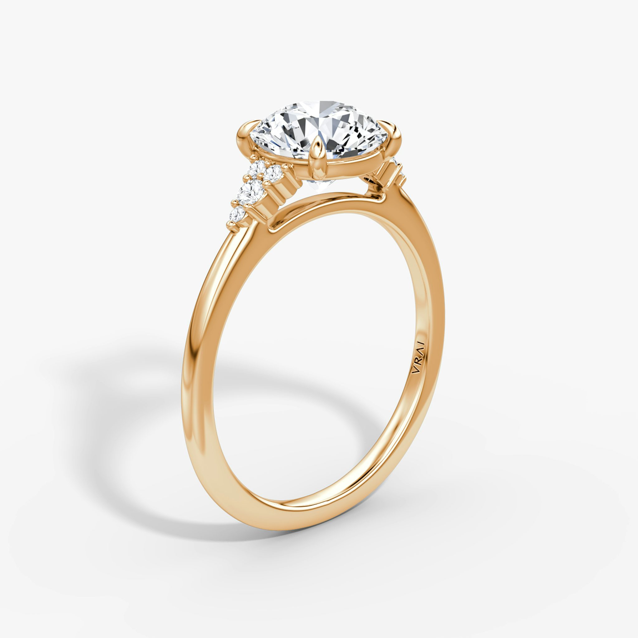 The Side Cluster Cathedral | Round Brilliant | 14k | Rose Gold | bandAccent: Plain | caratWeight: other | diamondOrientation: vertical