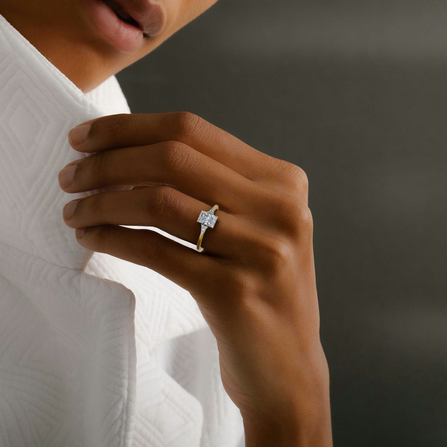 The Side Cluster Cathedral | Radiant | 18k | Yellow Gold | bandAccent: Plain | diamondOrientation: vertical | caratWeight: other