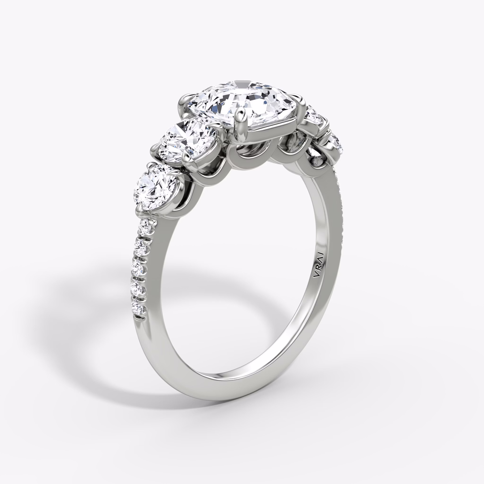 The Signature Five Stone | Asscher | 18k | White Gold | bandAccent: Pavé | diamondOrientation: vertical | caratWeight: other