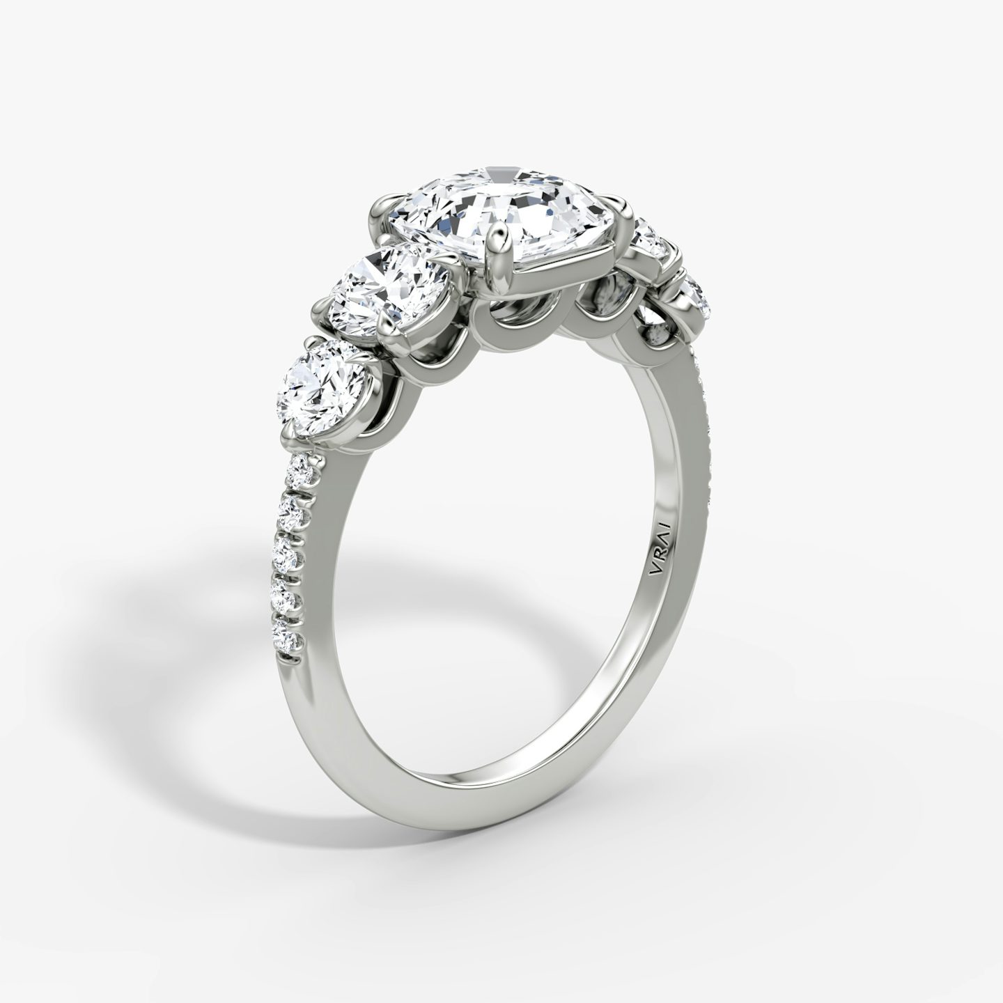 The Signature Five Stone | Asscher | 18k | White Gold | bandAccent: Pavé | diamondOrientation: vertical | caratWeight: other