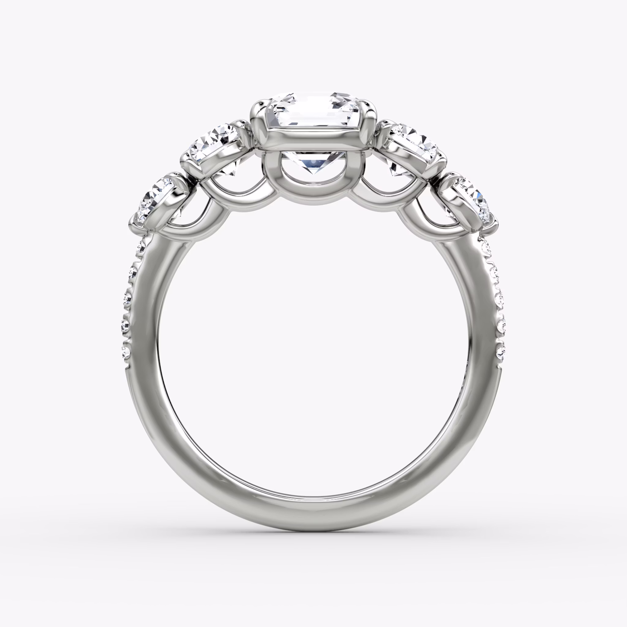 The Signature Five Stone | Asscher | 18k | White Gold | bandAccent: Pavé | diamondOrientation: vertical | caratWeight: other