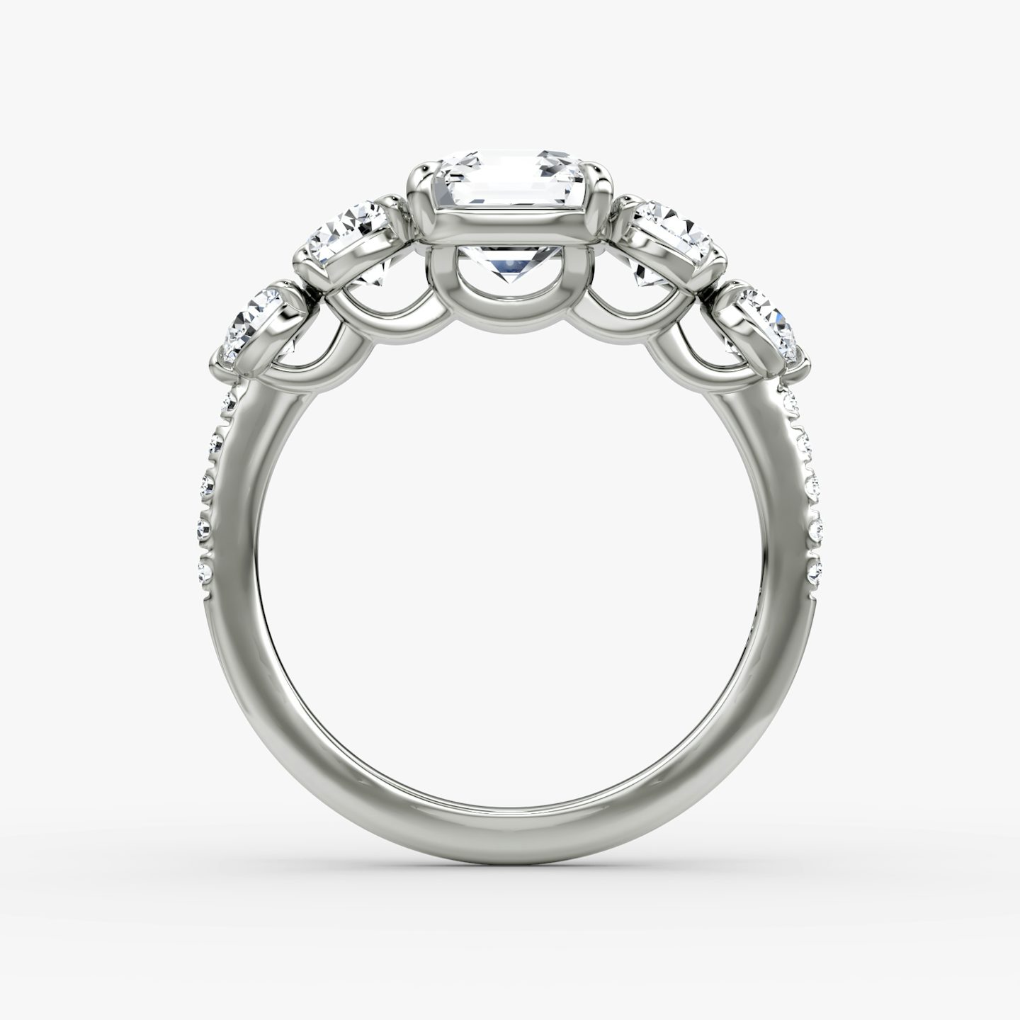 The Signature Five Stone | Asscher | 18k | White Gold | bandAccent: Pavé | diamondOrientation: vertical | caratWeight: other
