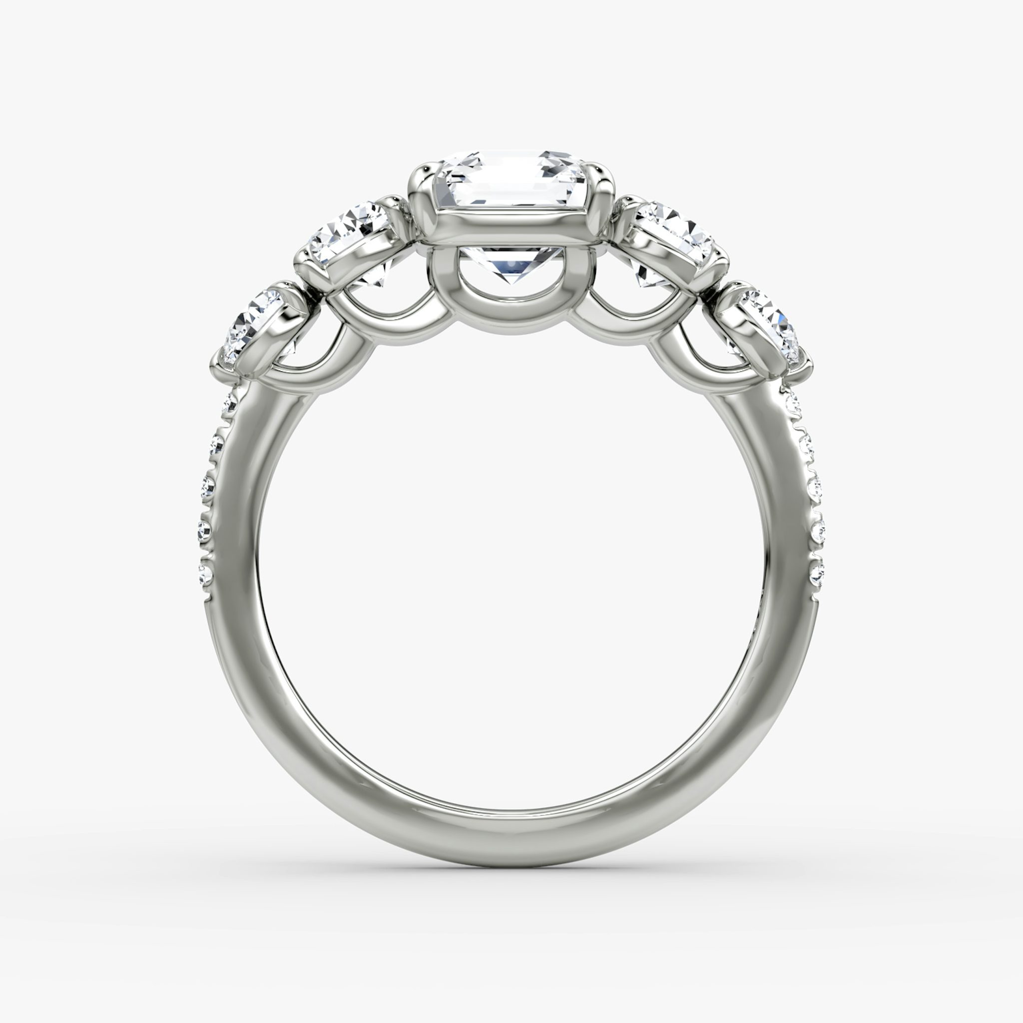 The Signature Five Stone | Asscher | 18k | White Gold | bandAccent: Pavé | diamondOrientation: vertical | caratWeight: other
