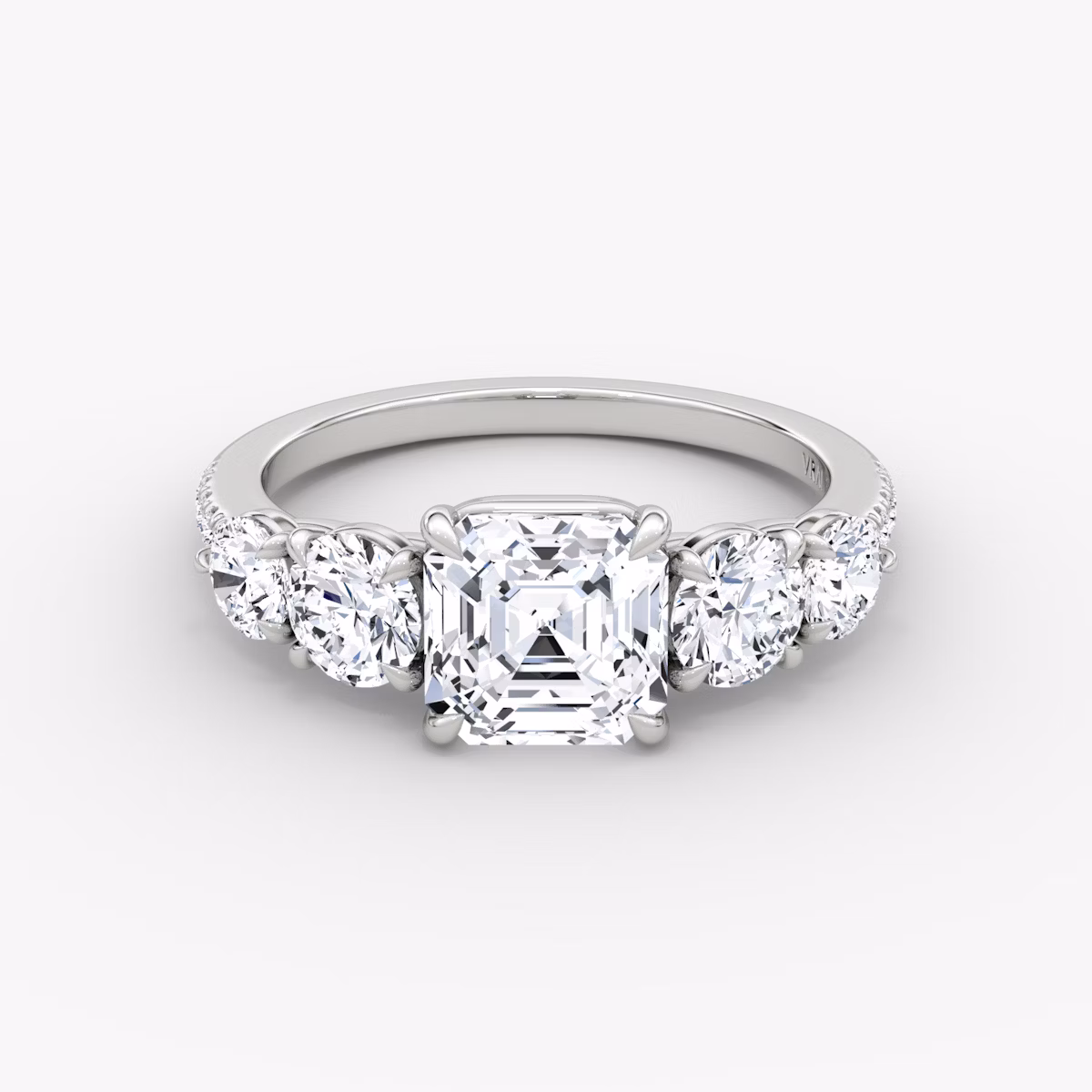 The Signature Five Stone | Asscher | Platinum | bandAccent: Pavé | diamondOrientation: vertical | caratWeight: other