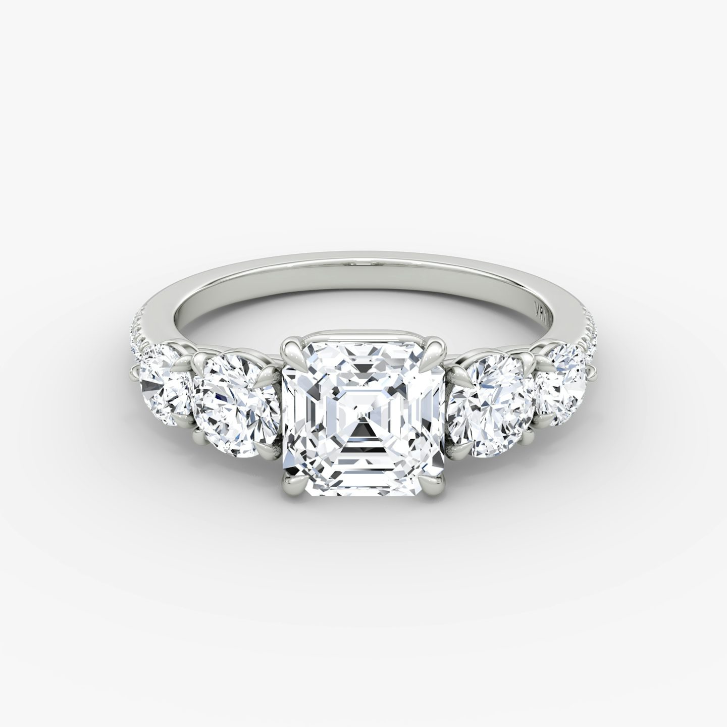 The Signature Five Stone | Asscher | 18k | White Gold | bandAccent: Pavé | diamondOrientation: vertical | caratWeight: other