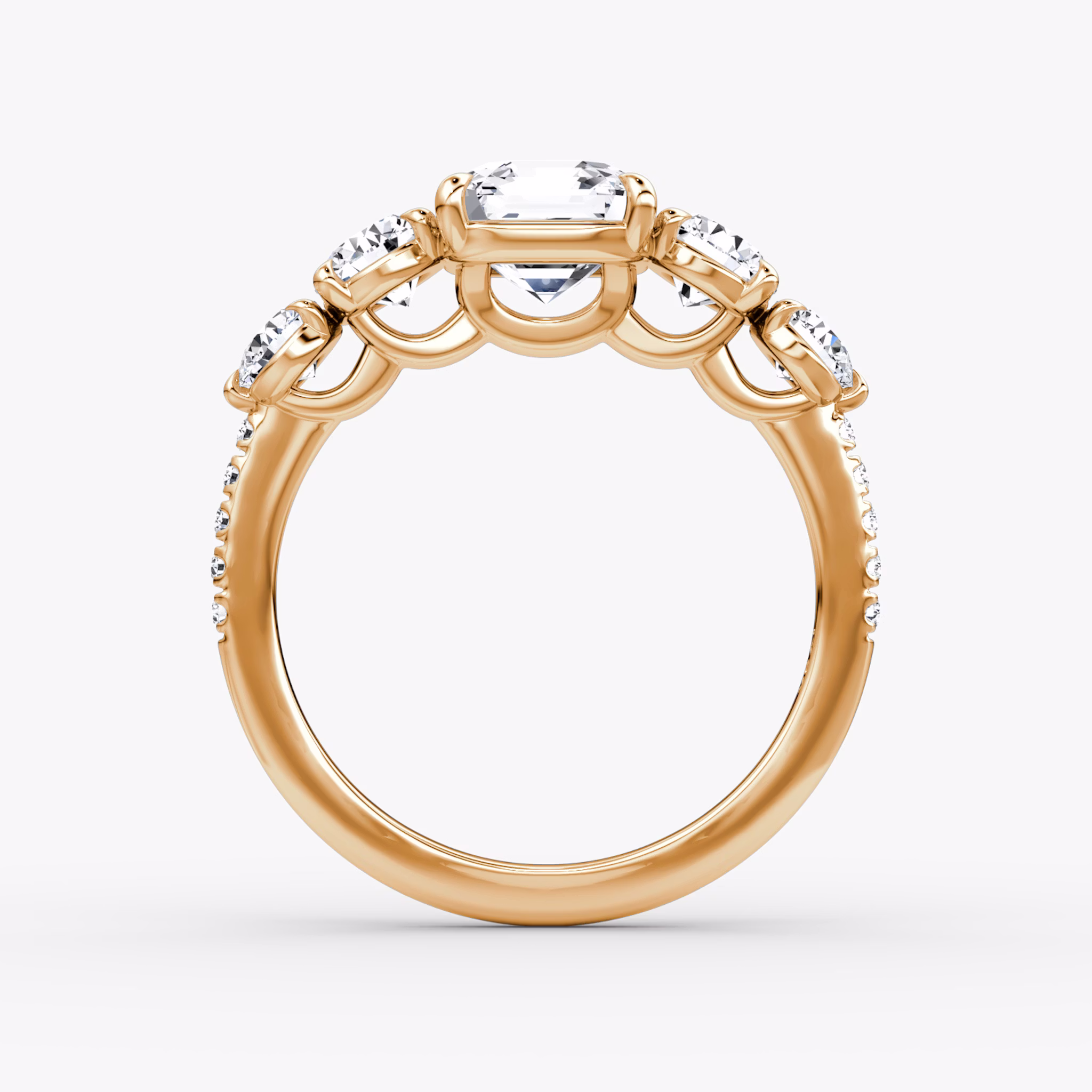 The Signature Five Stone | Asscher | 14k | Rose Gold | bandAccent: Pavé | diamondOrientation: vertical | caratWeight: other