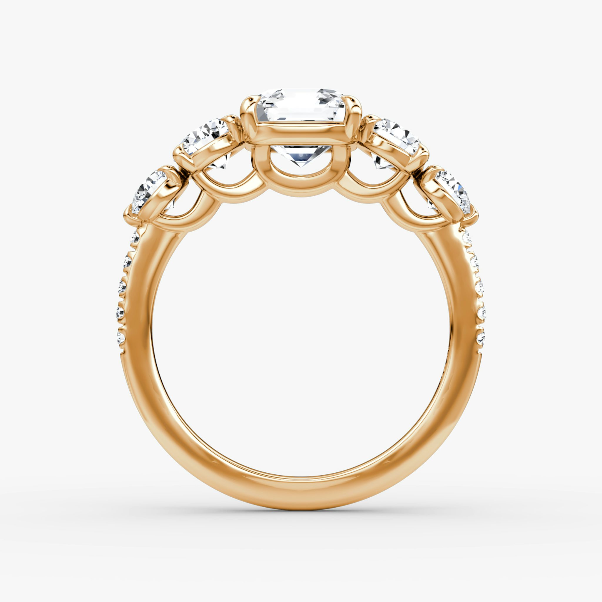 The Signature Five Stone | Asscher | 14k | Rose Gold | bandAccent: Pavé | diamondOrientation: vertical | caratWeight: other