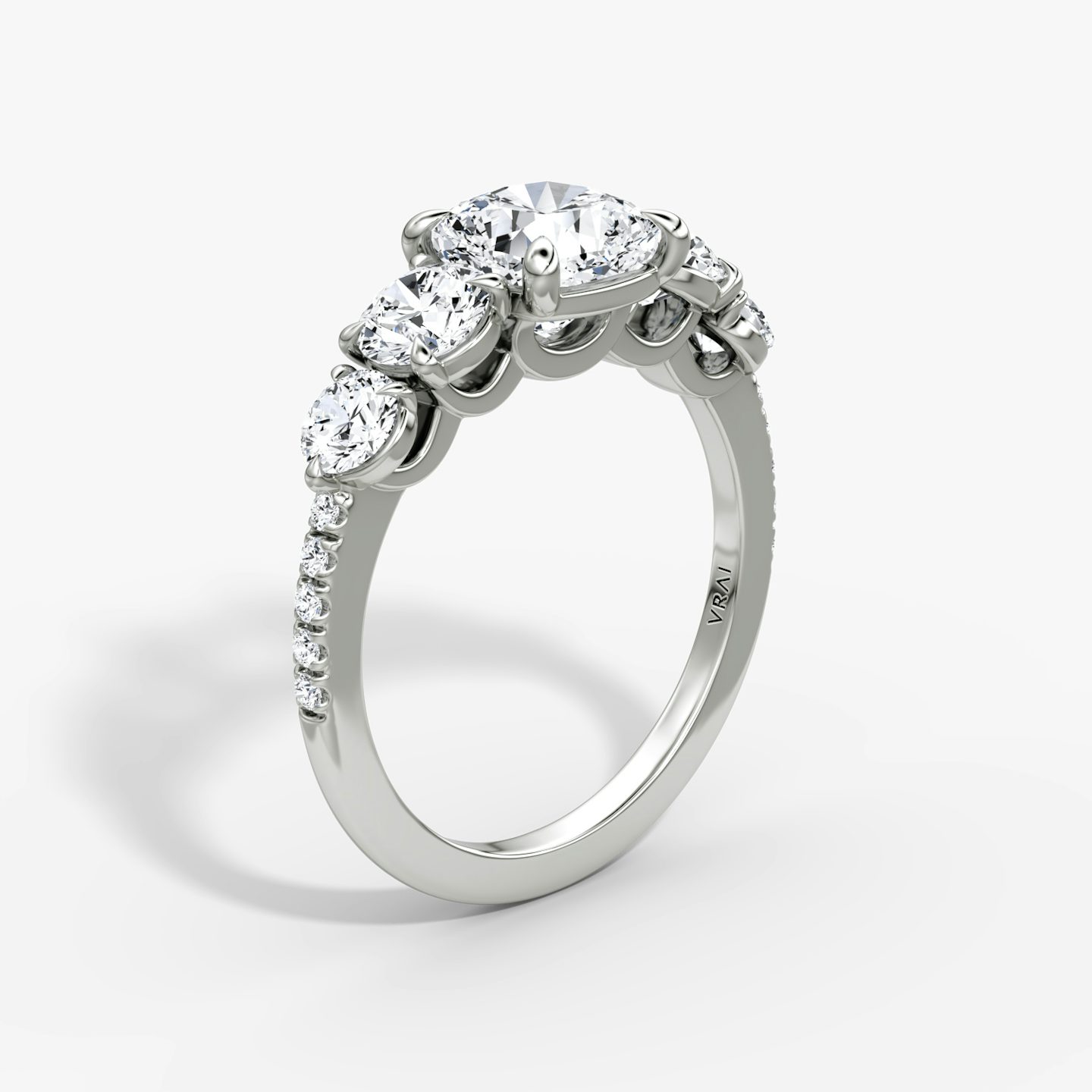 The Signature Five Stone | Cushion | 18k | White Gold | bandAccent: Pavé | diamondOrientation: vertical | caratWeight: other
