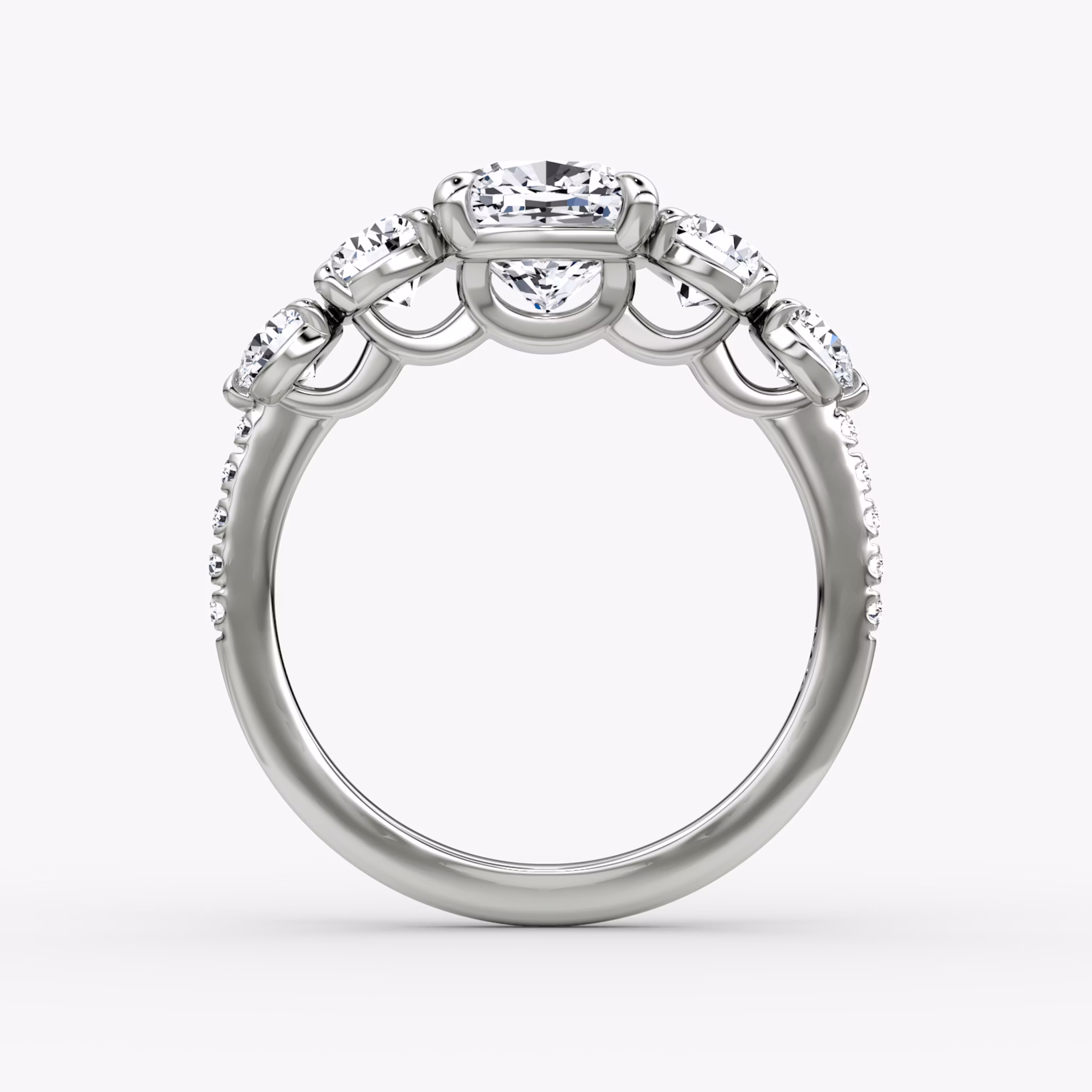 The Signature Five Stone | Cushion | 18k | White Gold | bandAccent: Pavé | diamondOrientation: vertical | caratWeight: other