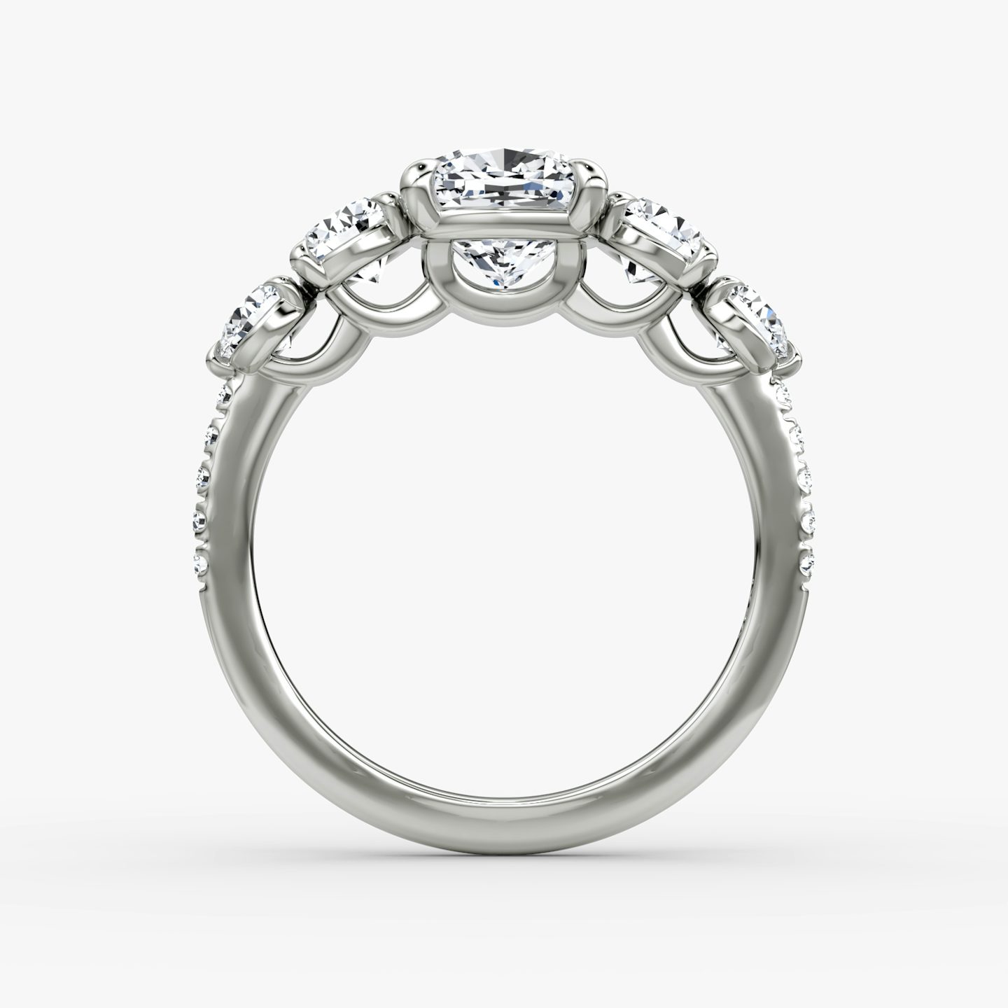 The Signature Five Stone | Cushion | 18k | White Gold | bandAccent: Pavé | diamondOrientation: vertical | caratWeight: other