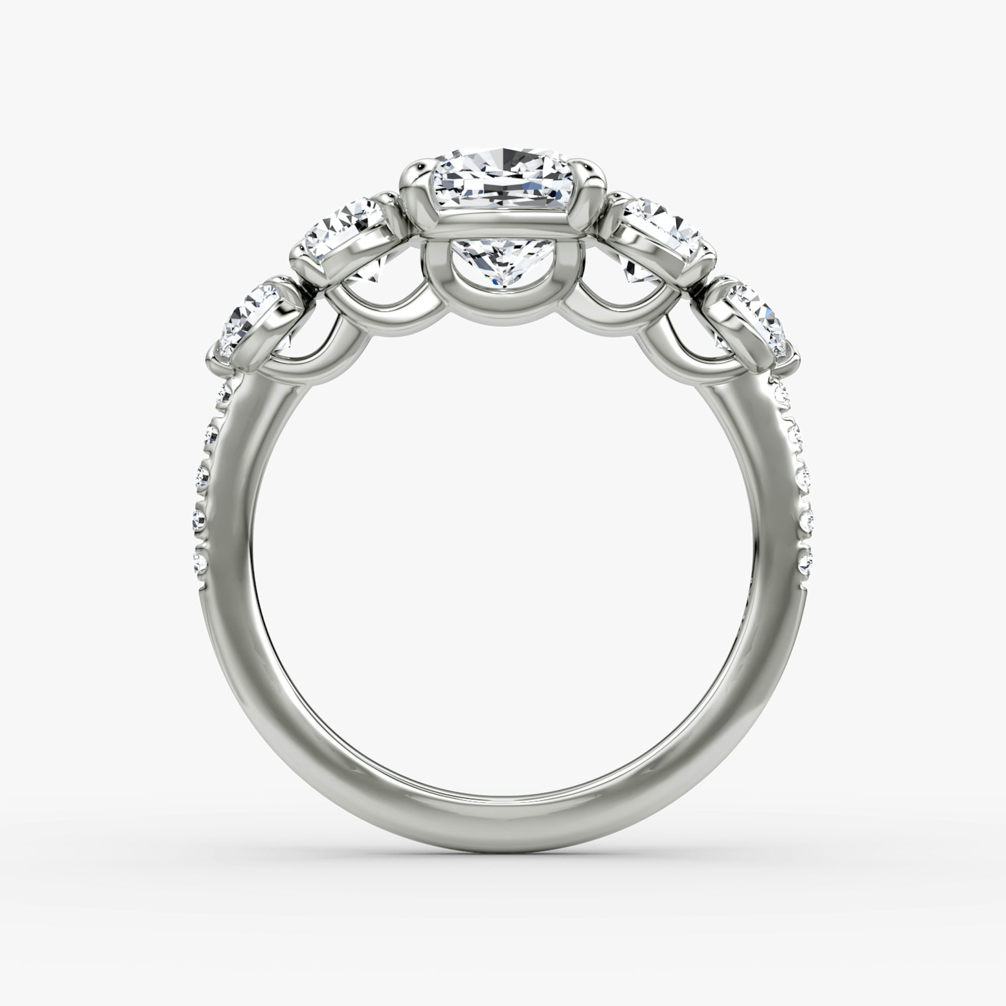 The Signature Five Stone | Cushion | 18k | White Gold | bandAccent: Pavé | diamondOrientation: vertical | caratWeight: other