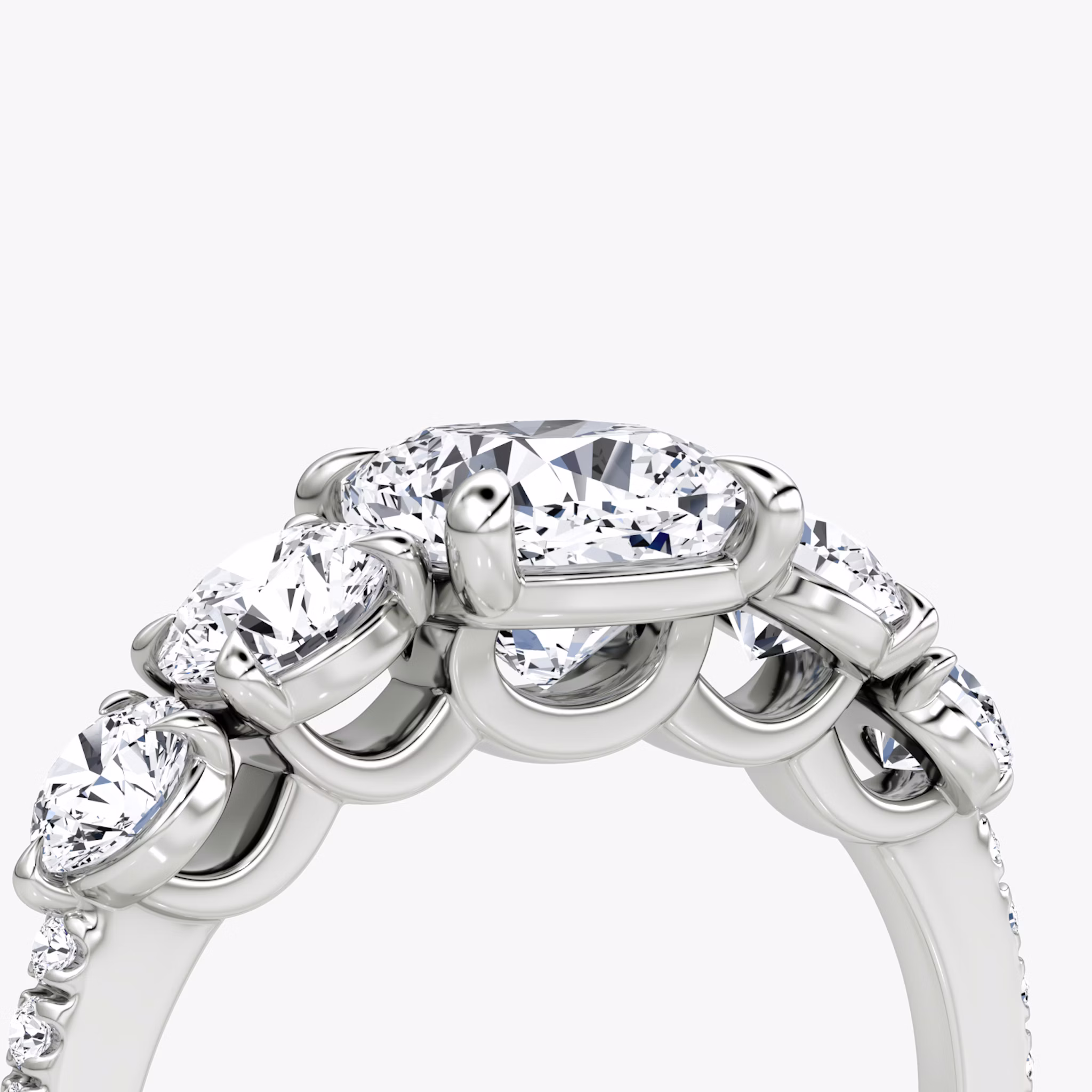 The Signature Five Stone | Cushion | 18k | White Gold | bandAccent: Pavé | diamondOrientation: vertical | caratWeight: other