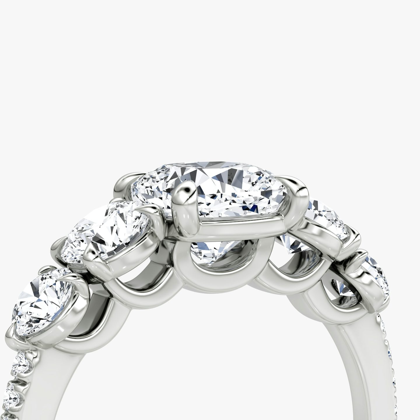 The Signature Five Stone | Cushion | 18k | White Gold | bandAccent: Pavé | diamondOrientation: vertical | caratWeight: other