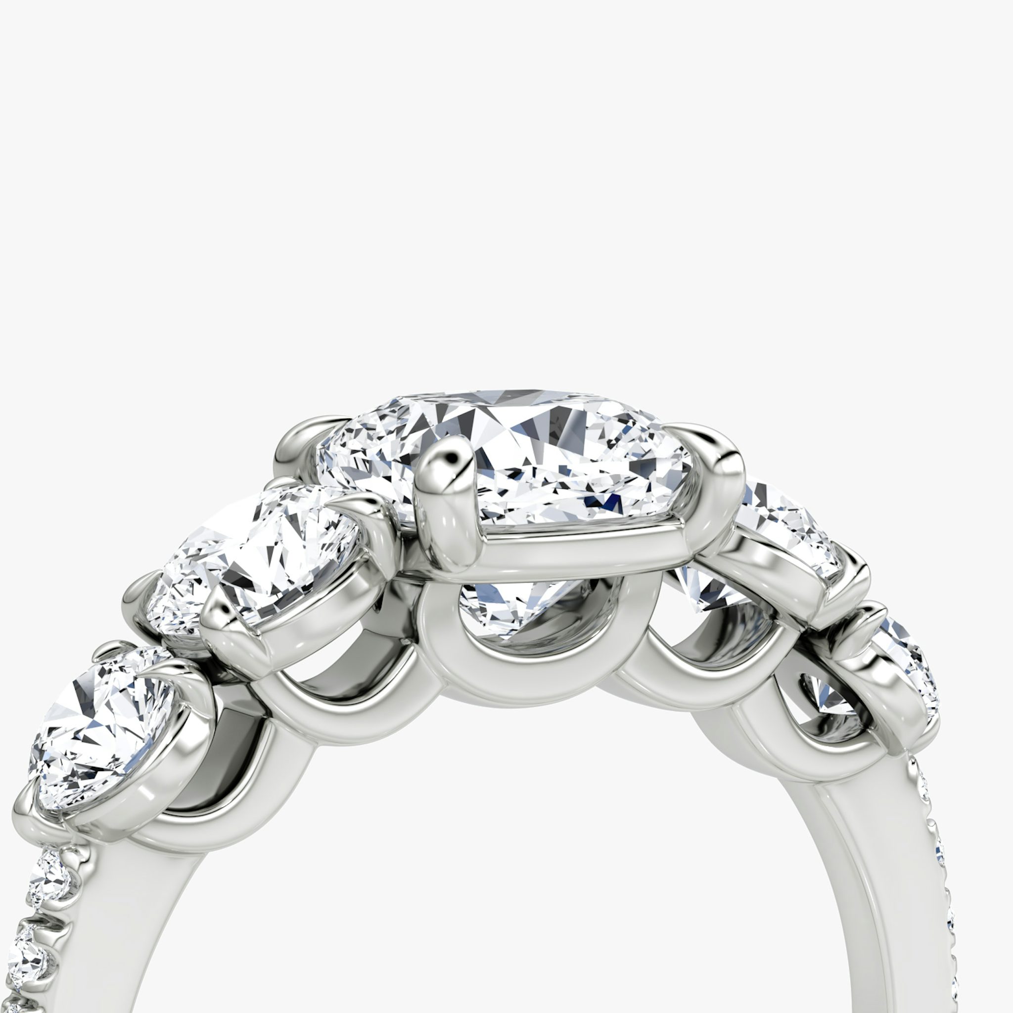 The Signature Five Stone | Cushion | 18k | White Gold | bandAccent: Pavé | diamondOrientation: vertical | caratWeight: other