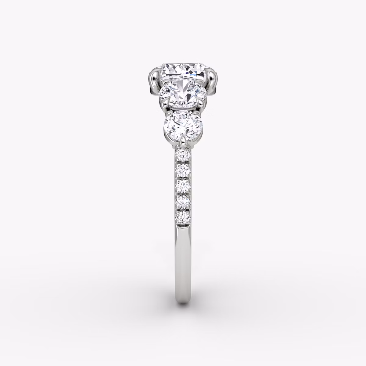 The Signature Five Stone | Cushion | 18k | White Gold | bandAccent: Pavé | diamondOrientation: vertical | caratWeight: other