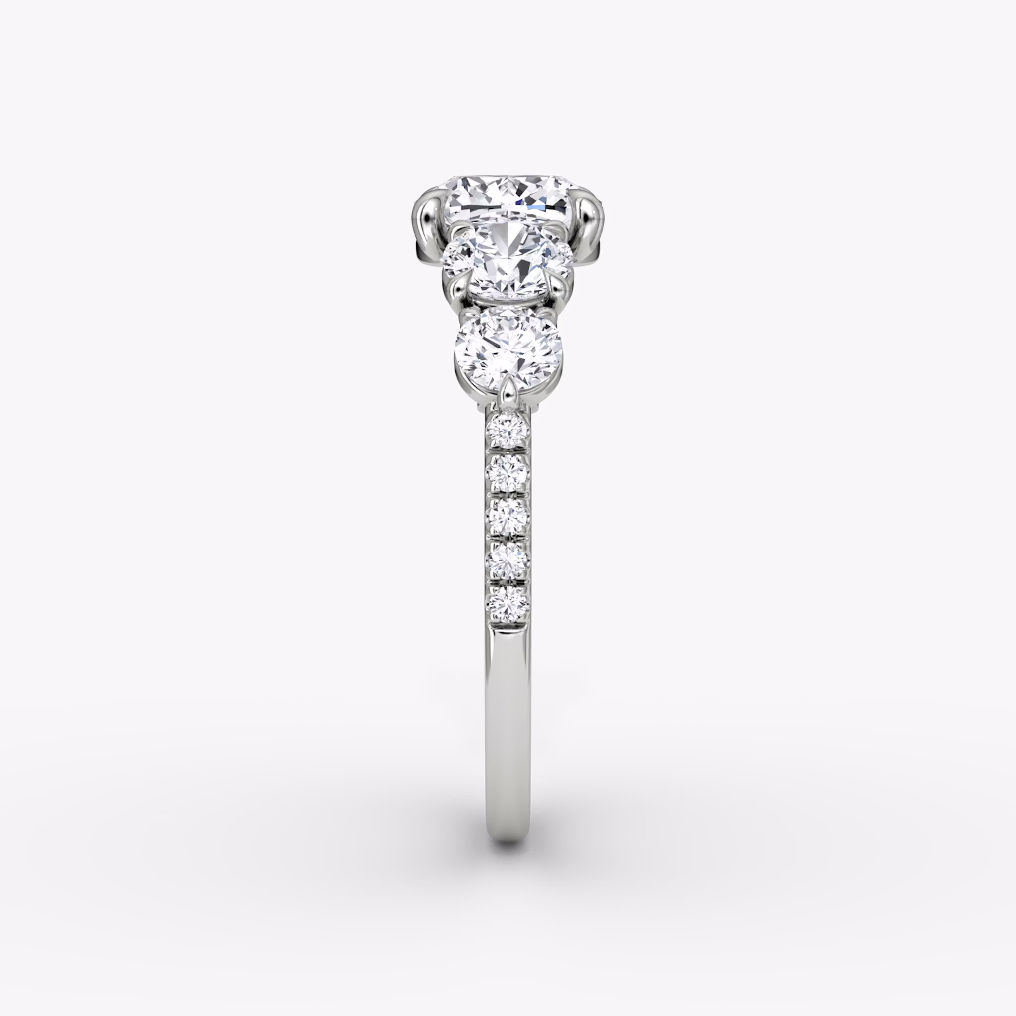 The Signature Five Stone | Cushion | 18k | White Gold | bandAccent: Pavé | diamondOrientation: vertical | caratWeight: other