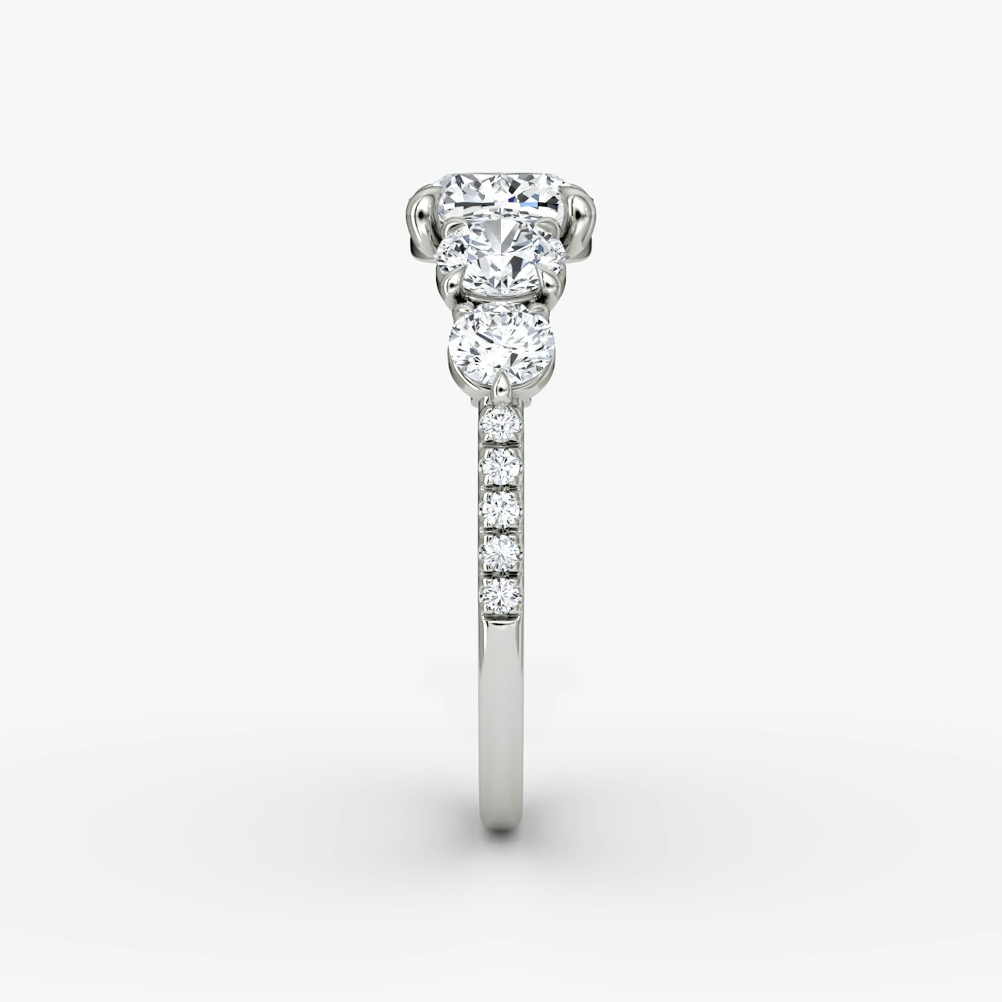 The Signature Five Stone | Cushion | 18k | White Gold | bandAccent: Pavé | diamondOrientation: vertical | caratWeight: other